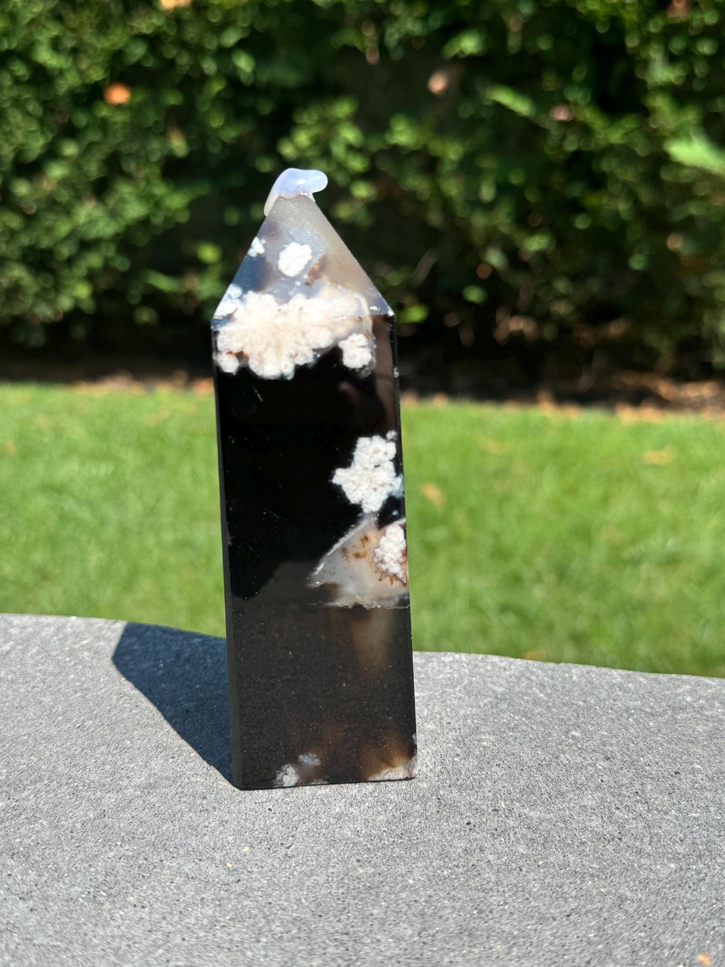 Black Flower Agate & Quartz Tower (5.5")