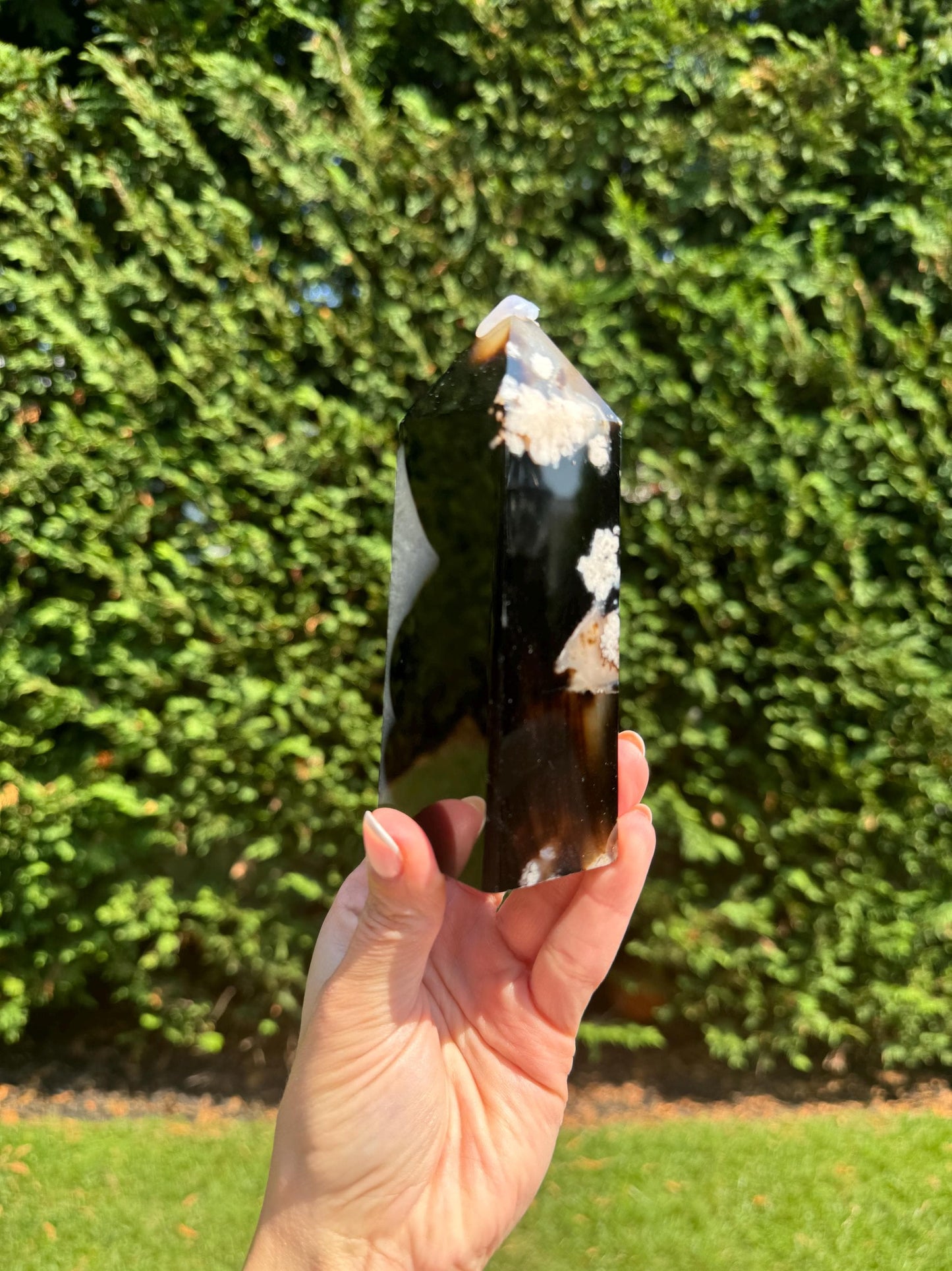 Black Flower Agate & Quartz Tower (5.5")
