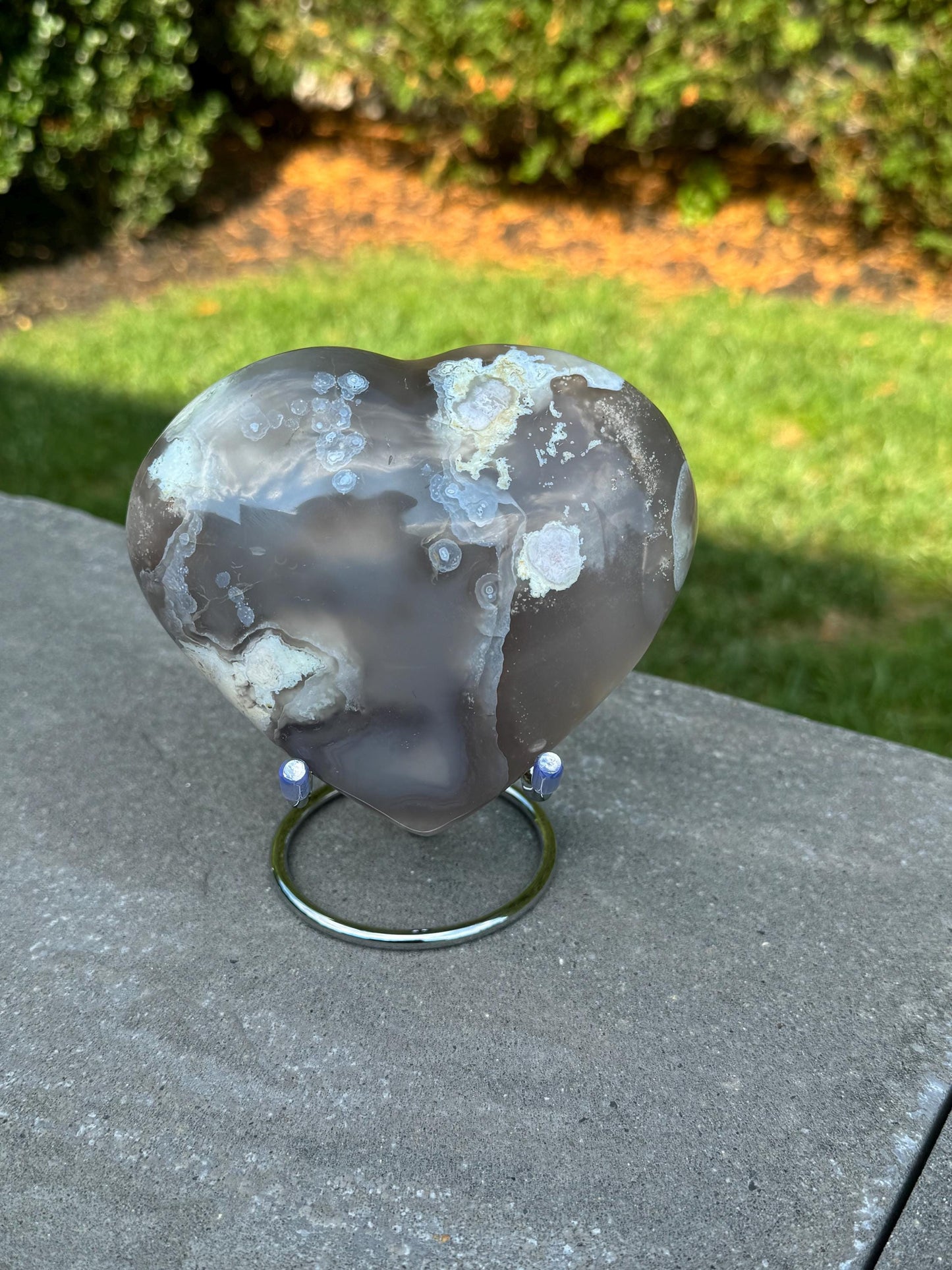 Black Flower Agate Heart Carving