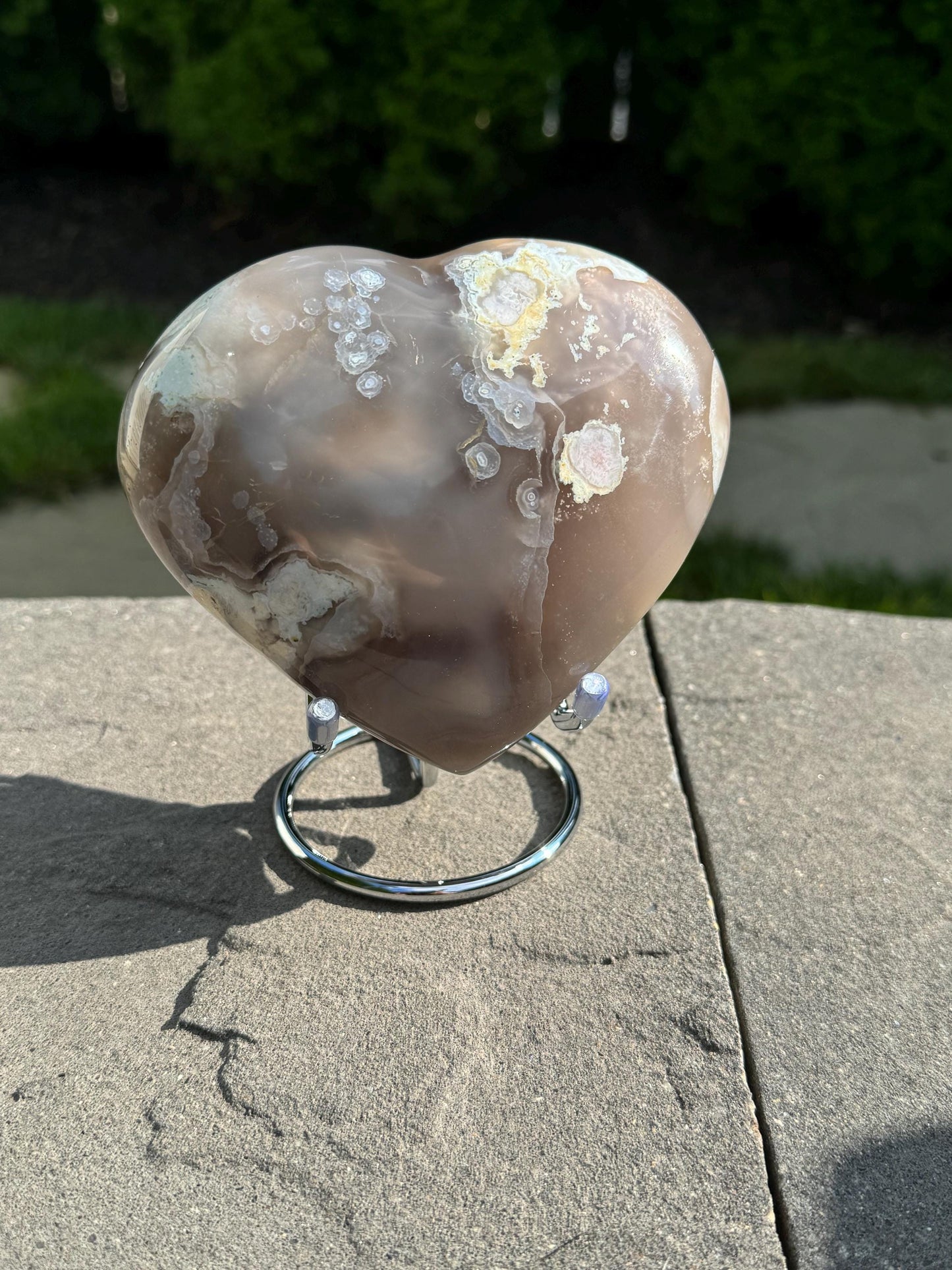 Black Flower Agate Heart Carving