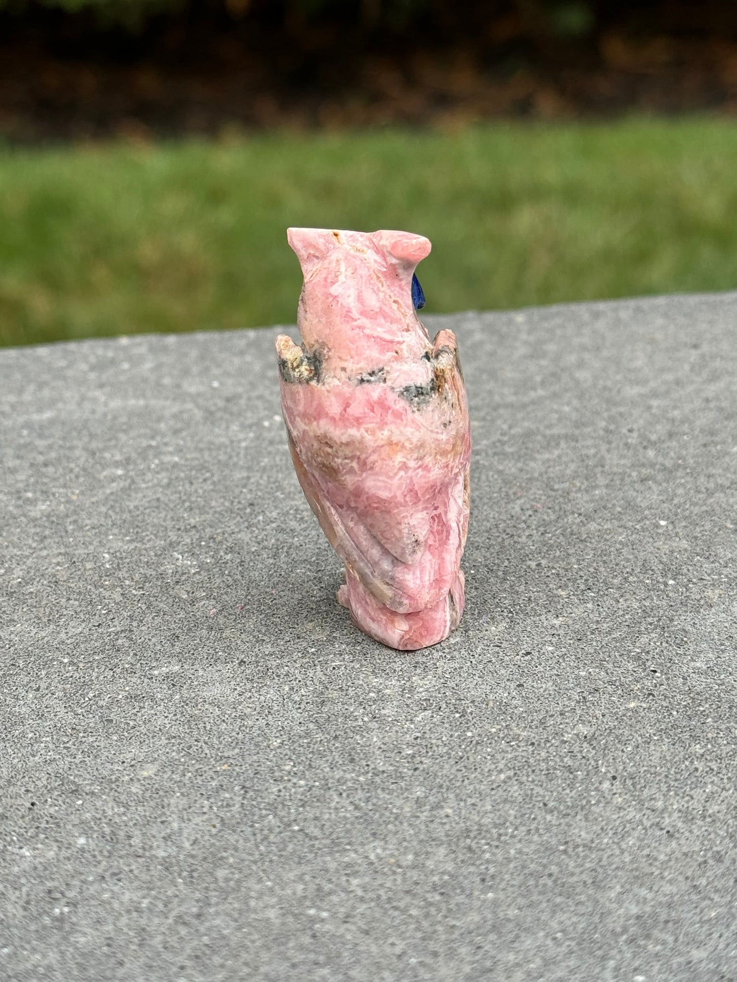 Rhodochrosite Owl Carving w/ Sodalite Beak