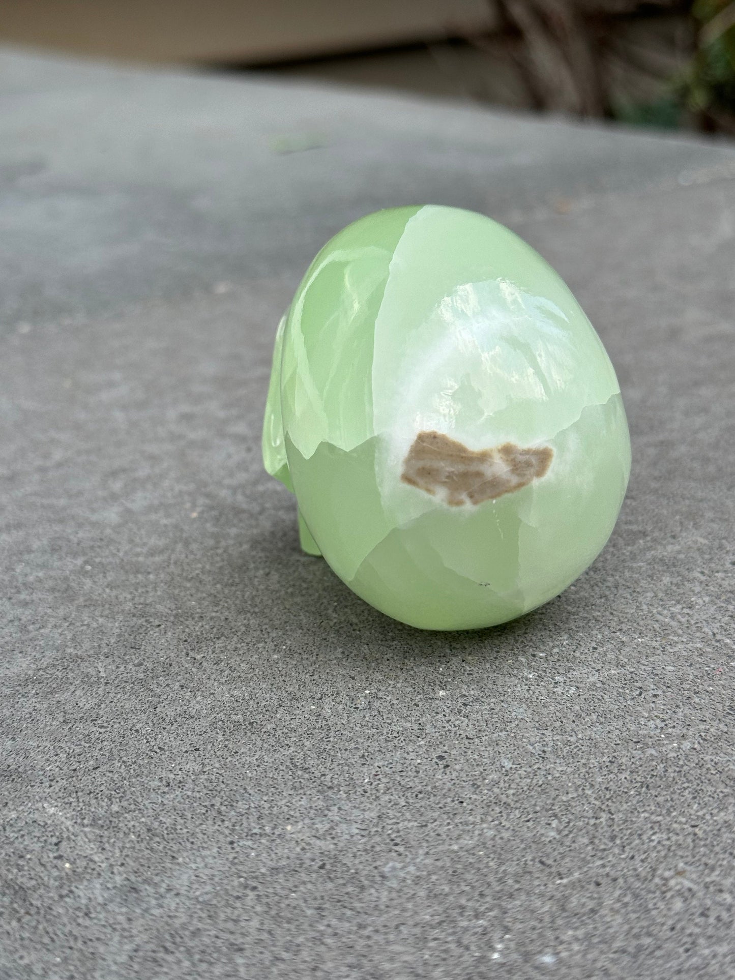 Banded Green Calcite Skull Carving