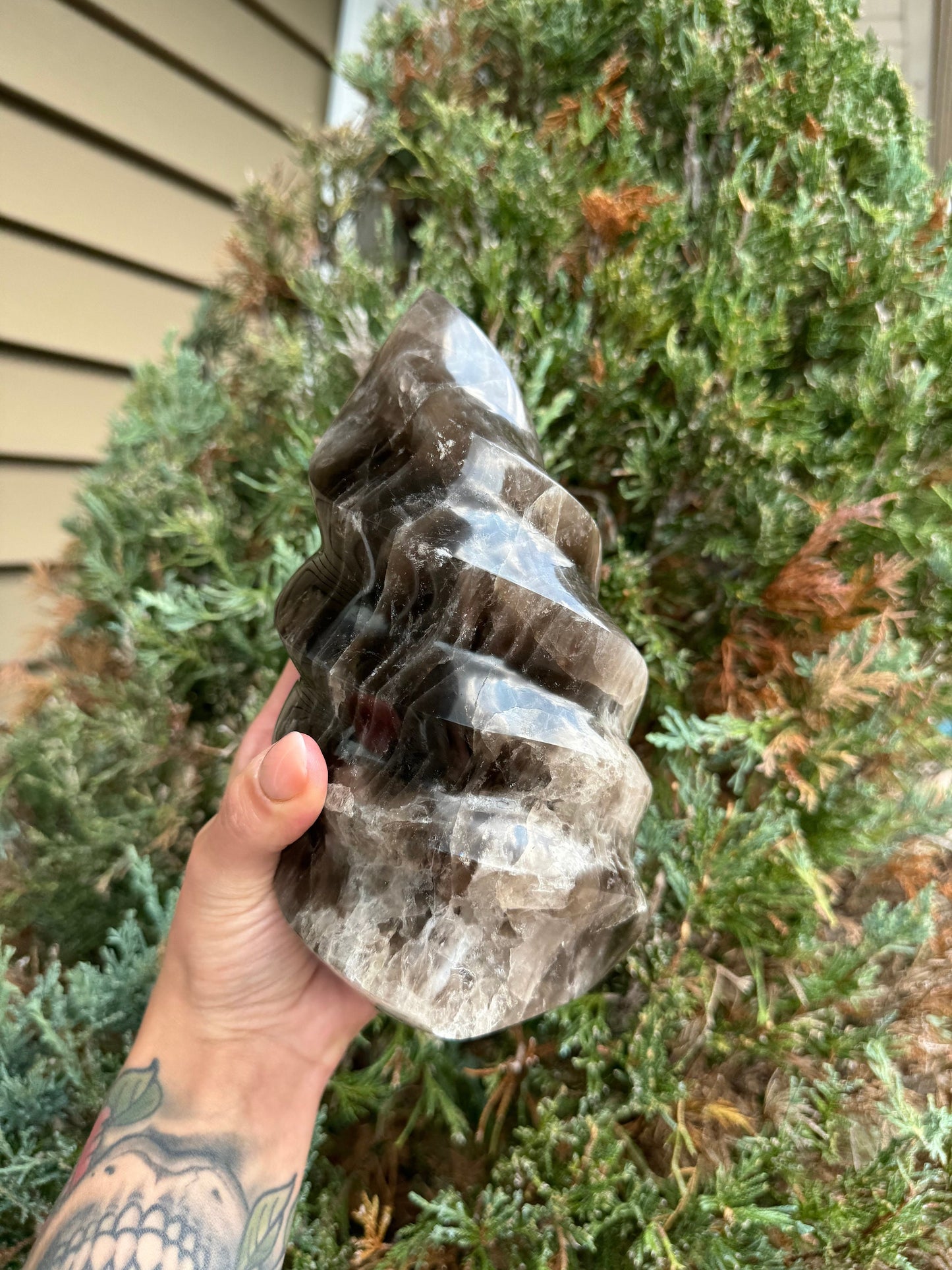 XL Dark Smoky Quartz Crystal Flame (4.11lbs)