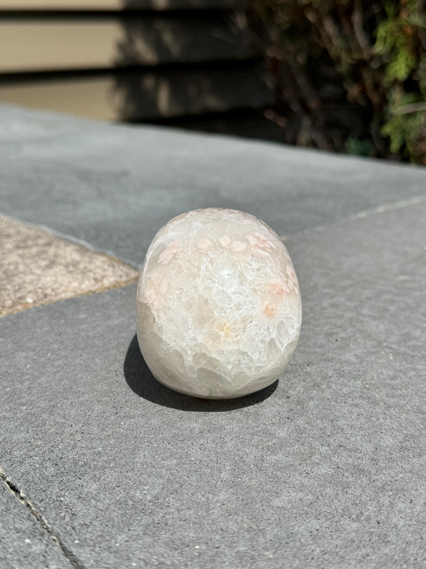 Flower Agate & Quartz Skull Carving