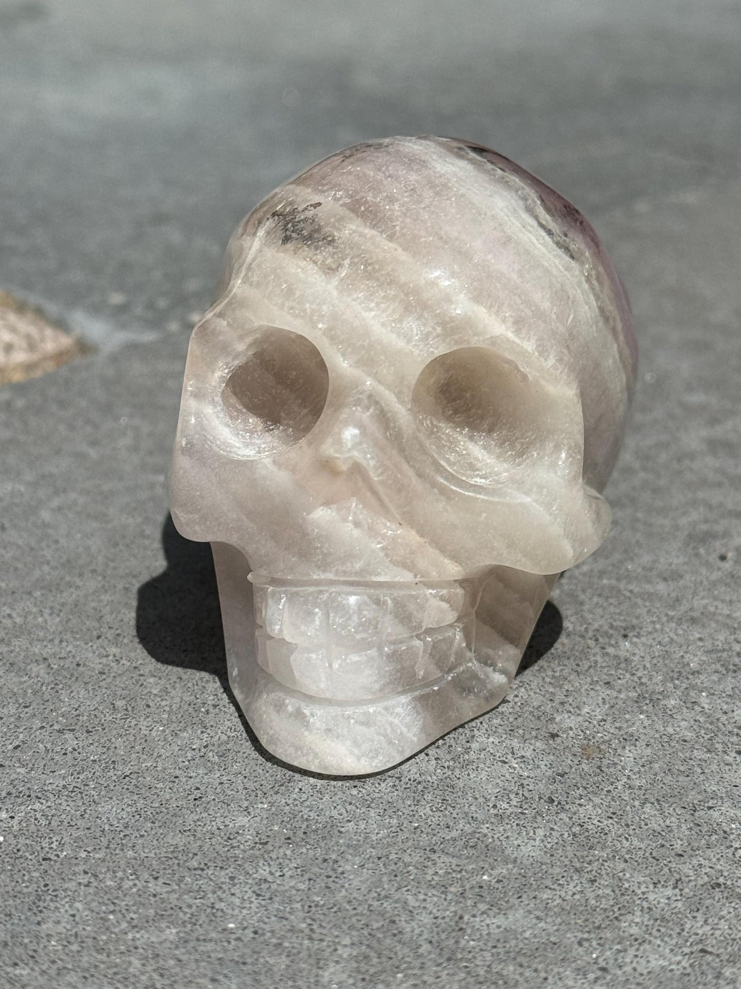 Pastel Lavender Dendritic Fluorite Skull Carving (2.73")