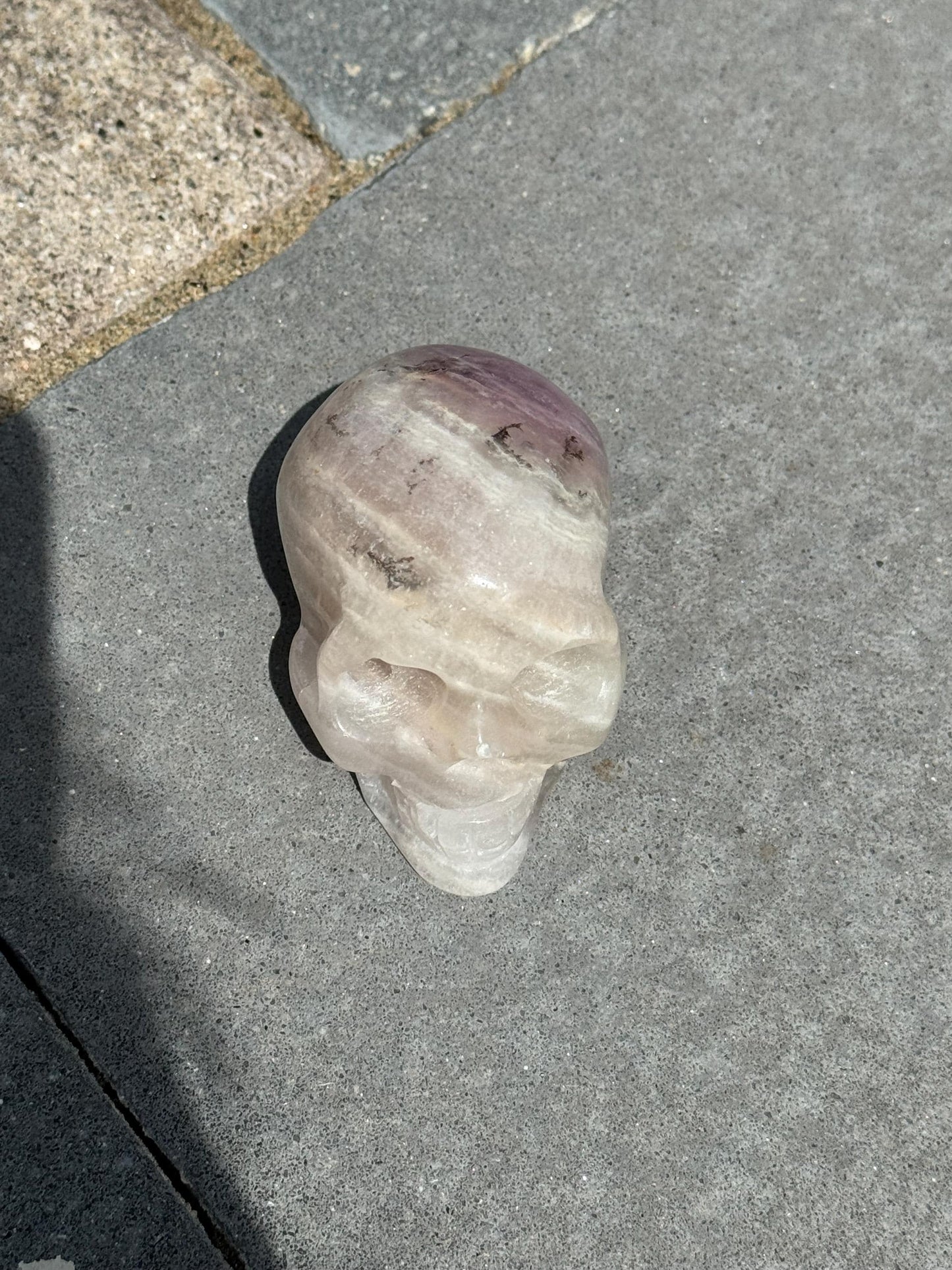 Pastel Lavender Dendritic Fluorite Skull Carving (2.73")