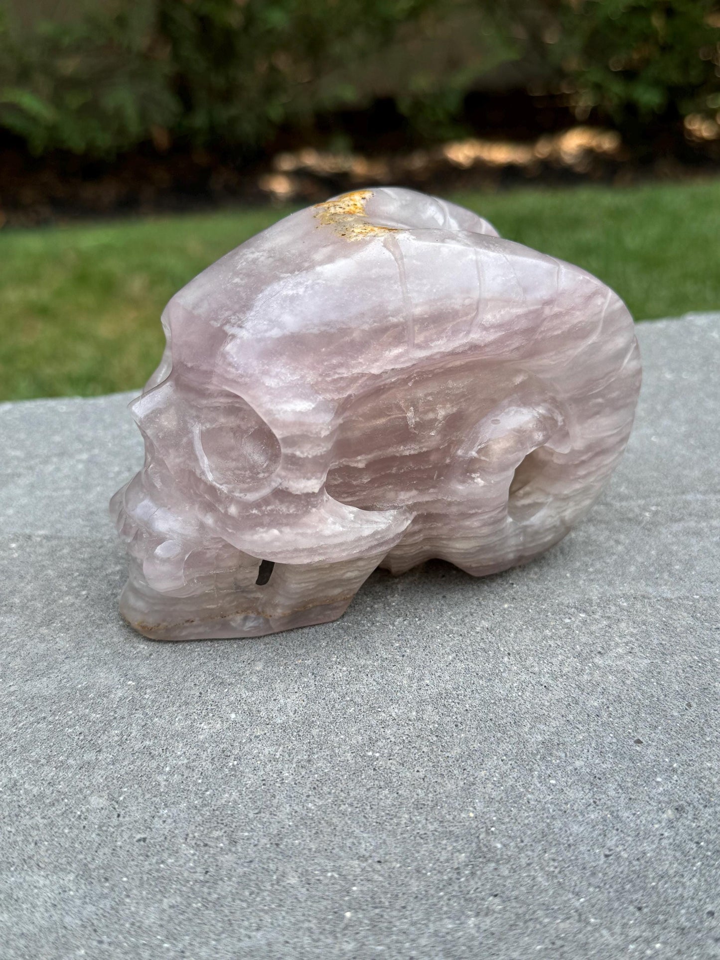 XL Pastel Lavender Dendritic Fluorite Horned Skull Carving (5")