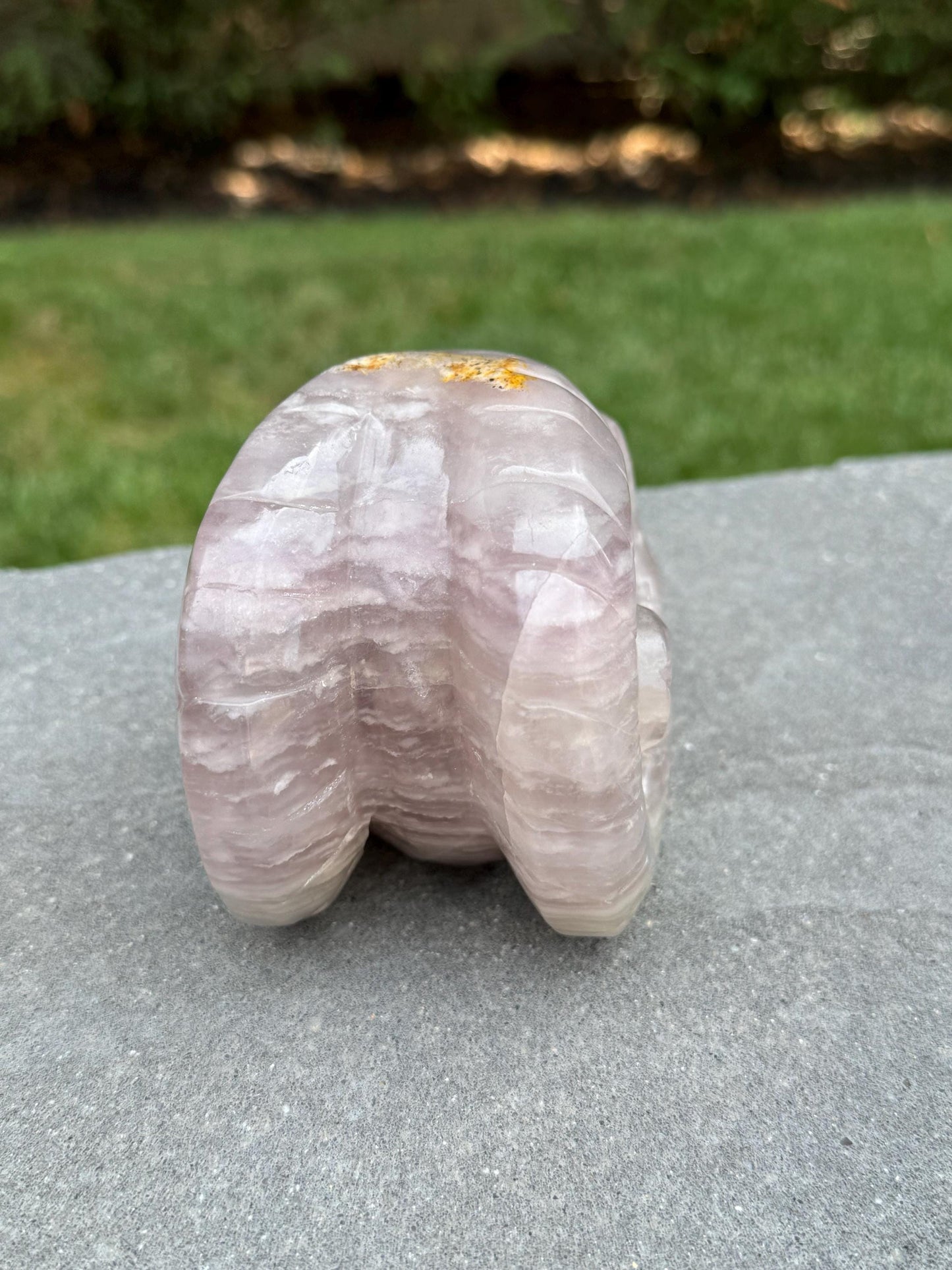 XL Pastel Lavender Dendritic Fluorite Horned Skull Carving (5")