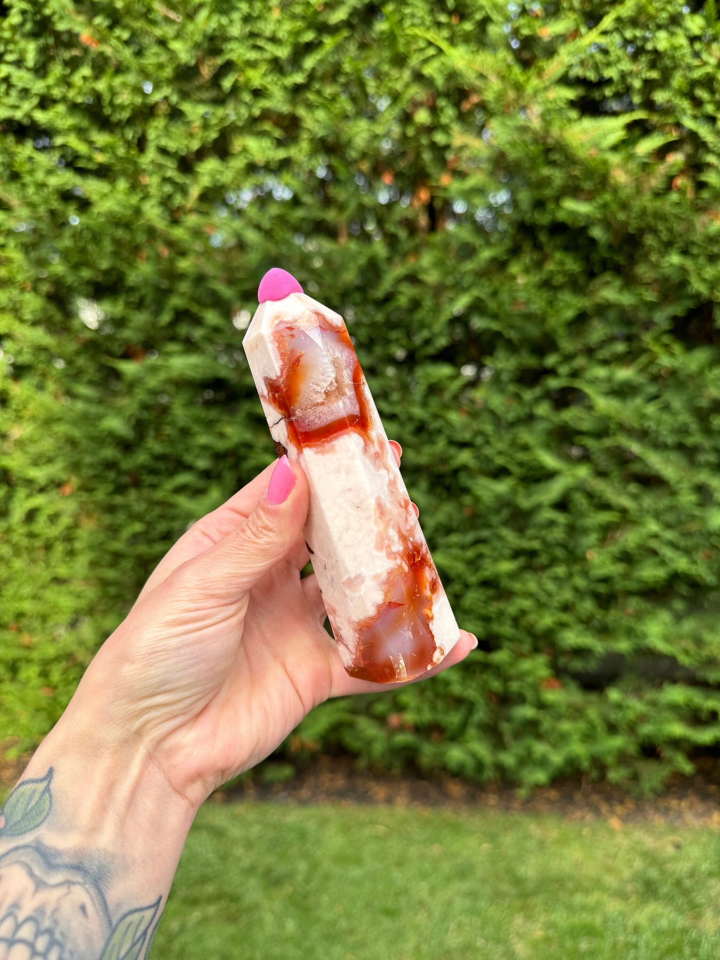 Druzy Carnelian & Flower Agate Tower