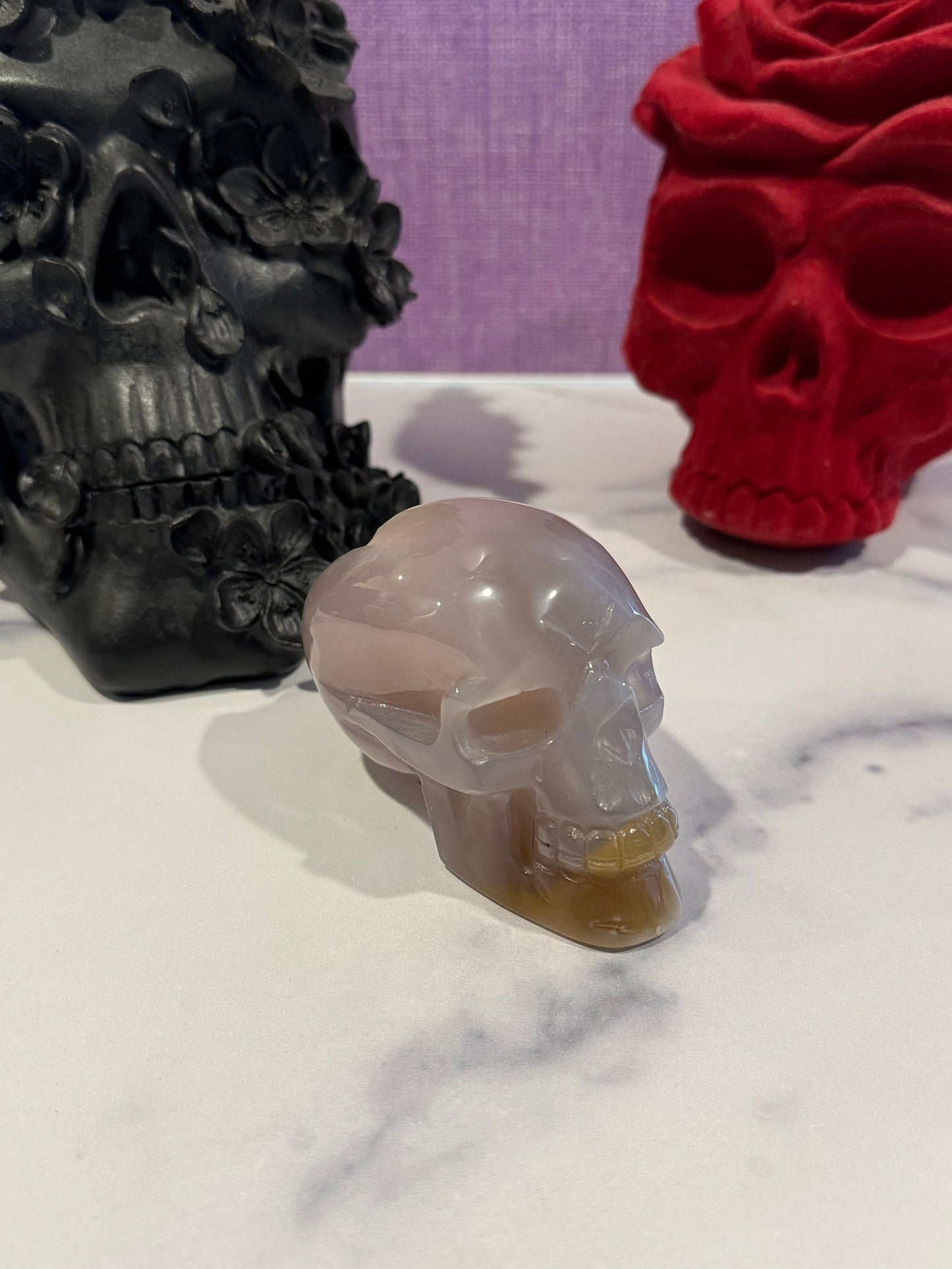 Druzy Banded Agate Skull Carving (3.5")