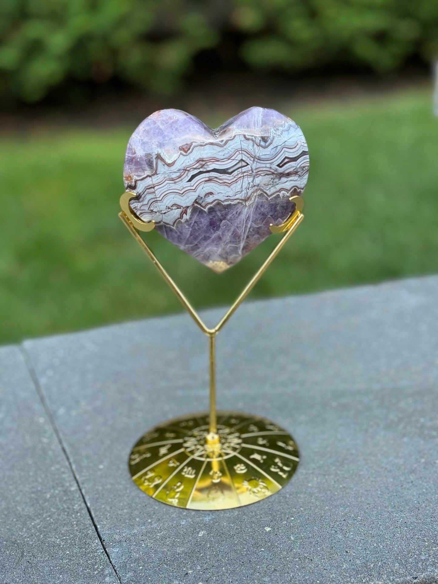 Amethyst & Crazy Lace Agate Heart Carving (stand included)