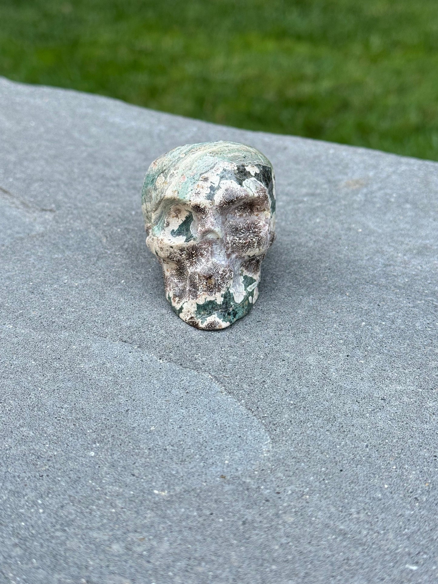 Green Sakura Jasper Skull Carving