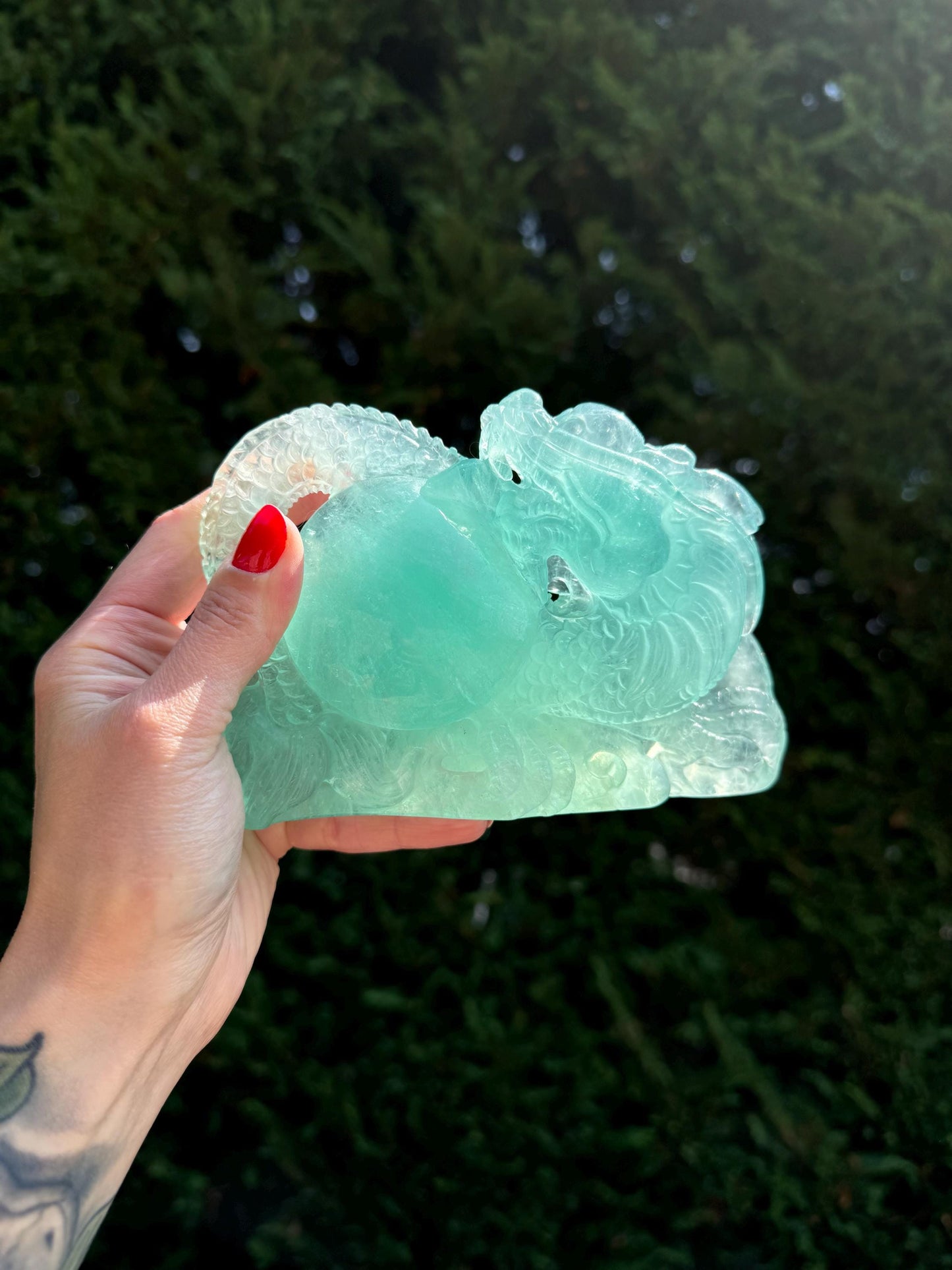 XL Baja Blast Green Fluorite Dragon Carving (2.7lbs)