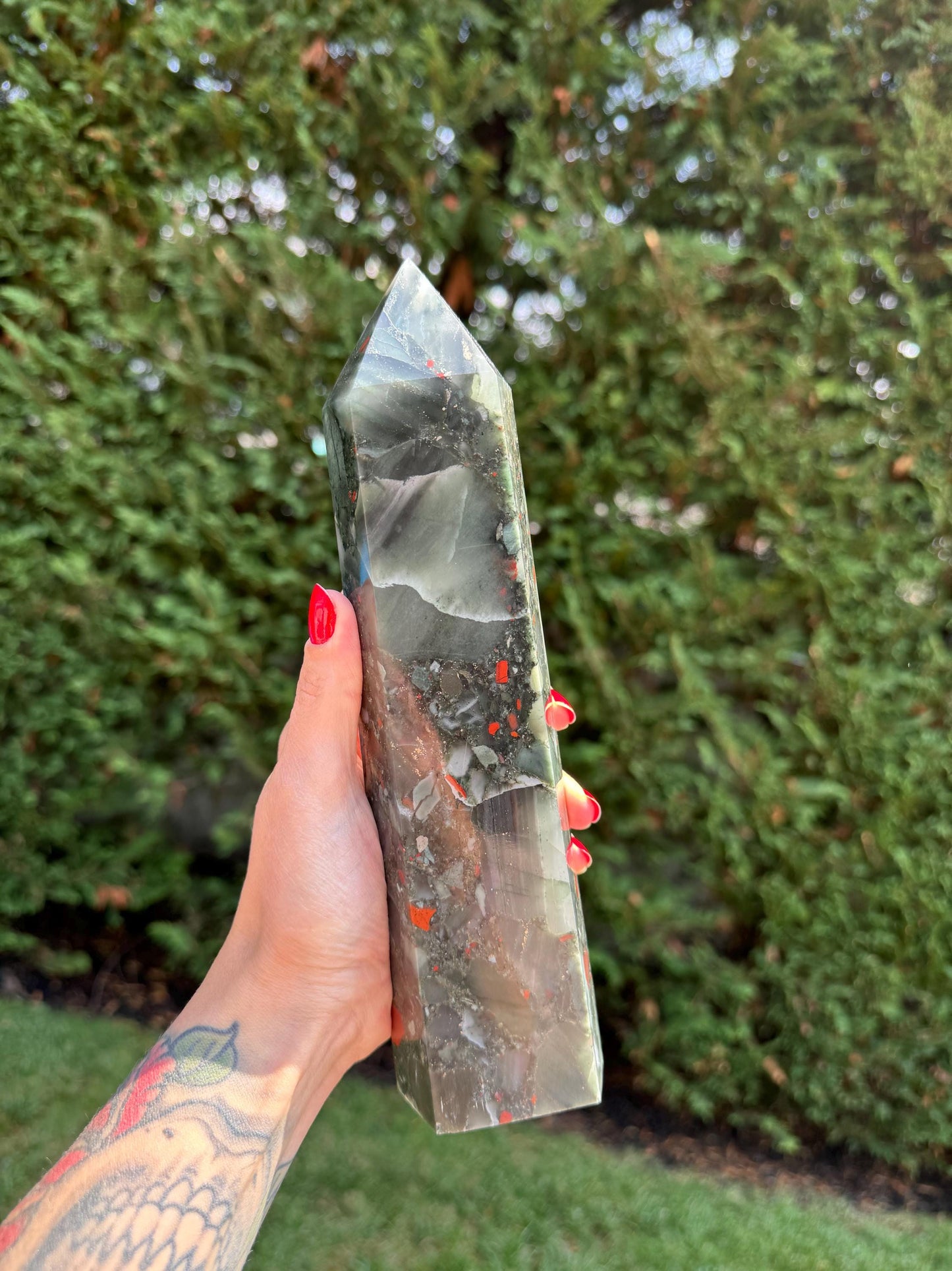XL African Bloodstone Tower w/ Pyrite Inclusions (9.5")