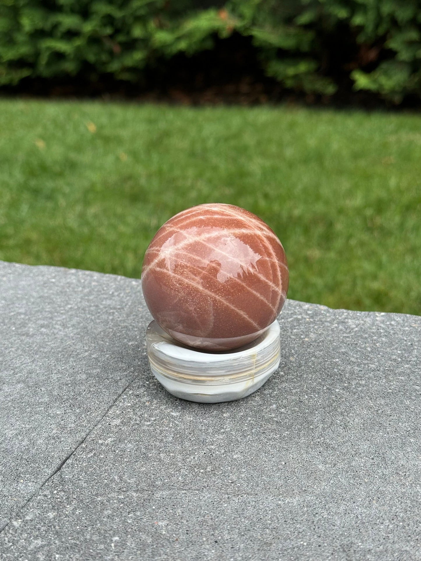 High Quality Flashy Peach Moonstone Sphere (60MM)