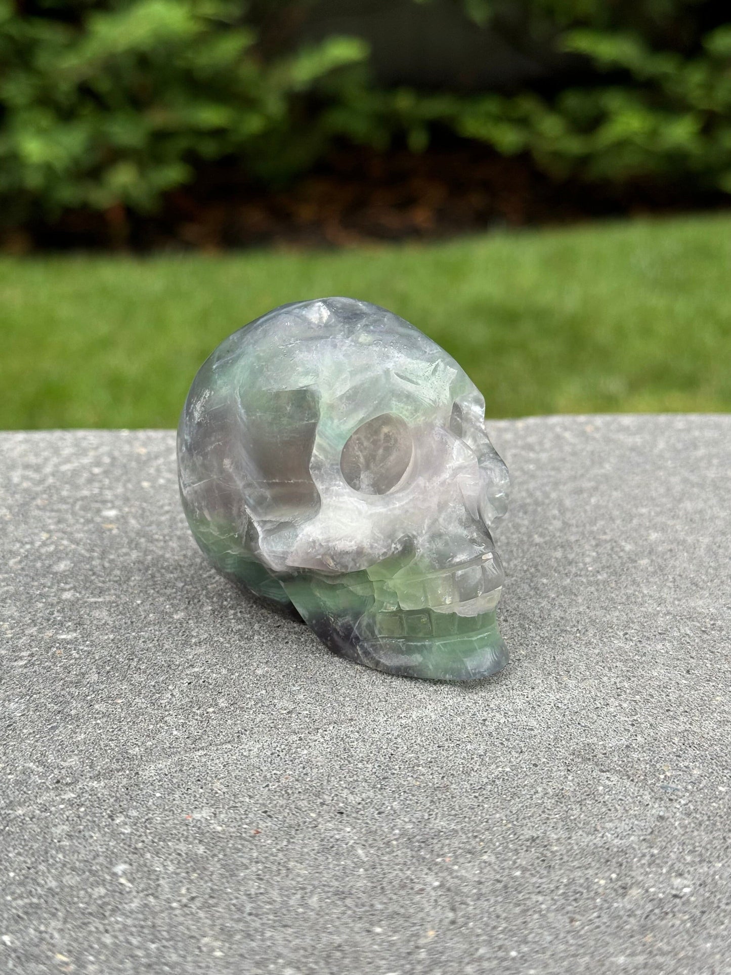 Green & Purple Fluorite Skull Carving (2.84")