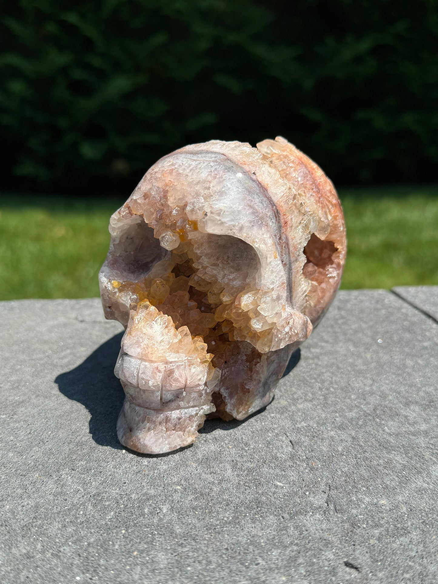 Druzy Fire Quartz Skull Carving (4.35")