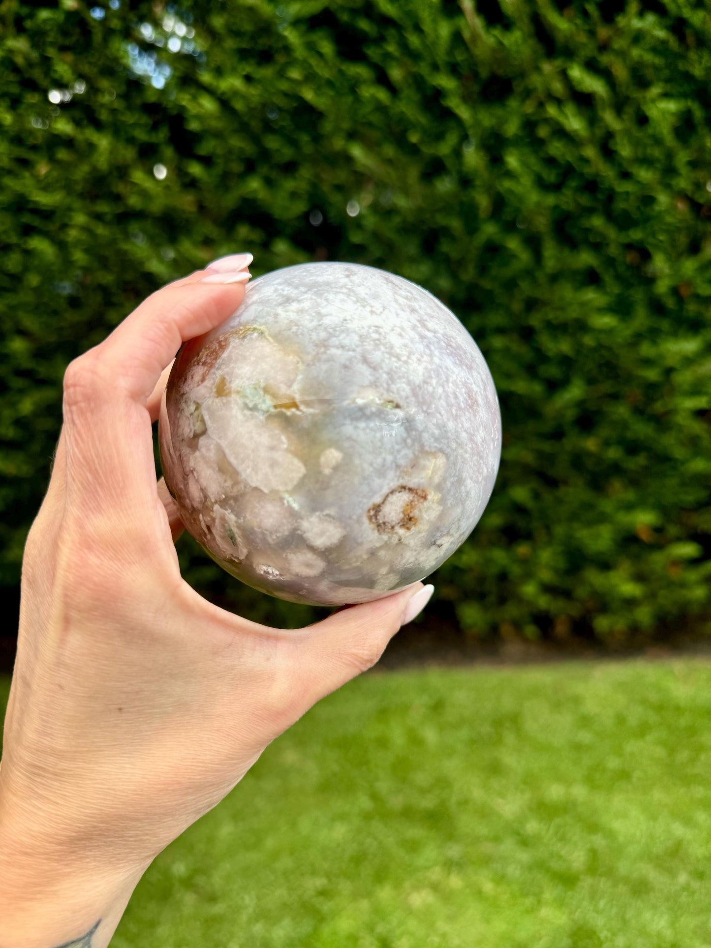 Pink & Purple Amethyst Sphere w/ Carnelian & Green Flower Agate (87MM)