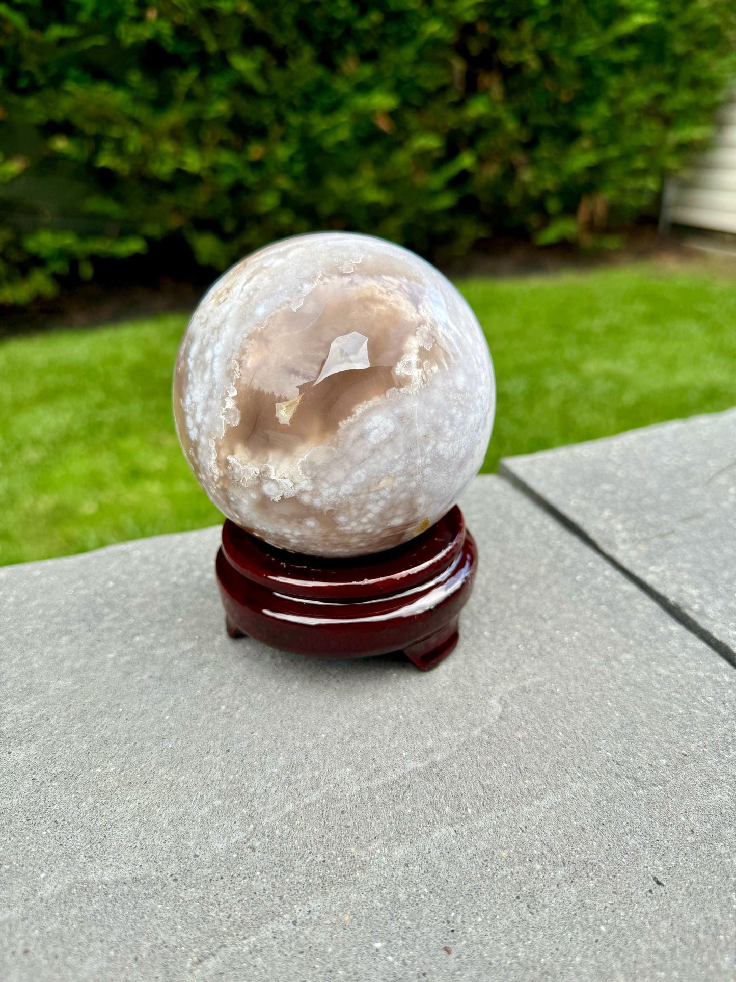 Pink & Purple Amethyst Sphere w/ Carnelian & Green Flower Agate (87MM)