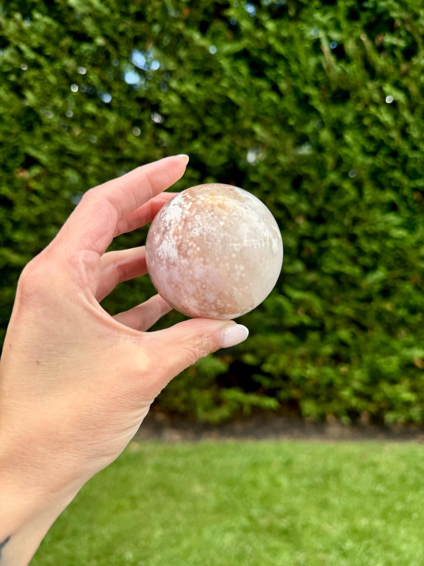 Pink Amethyst & Pyrite Sphere w/ Cherry Blossom Flower Agate (57MM)