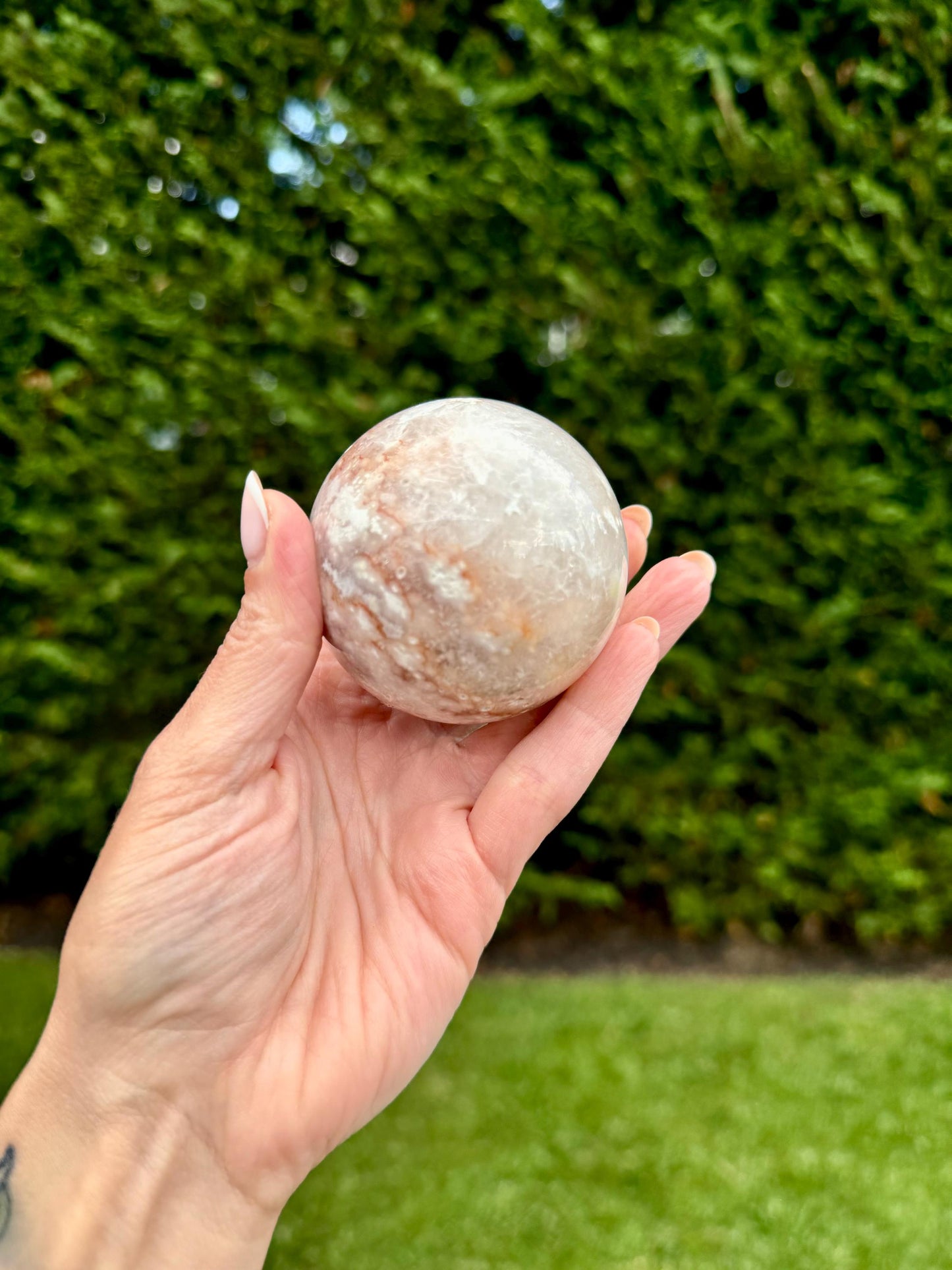 Pink Amethyst & Pyrite Sphere w/ Cherry Blossom Flower Agate (57MM)