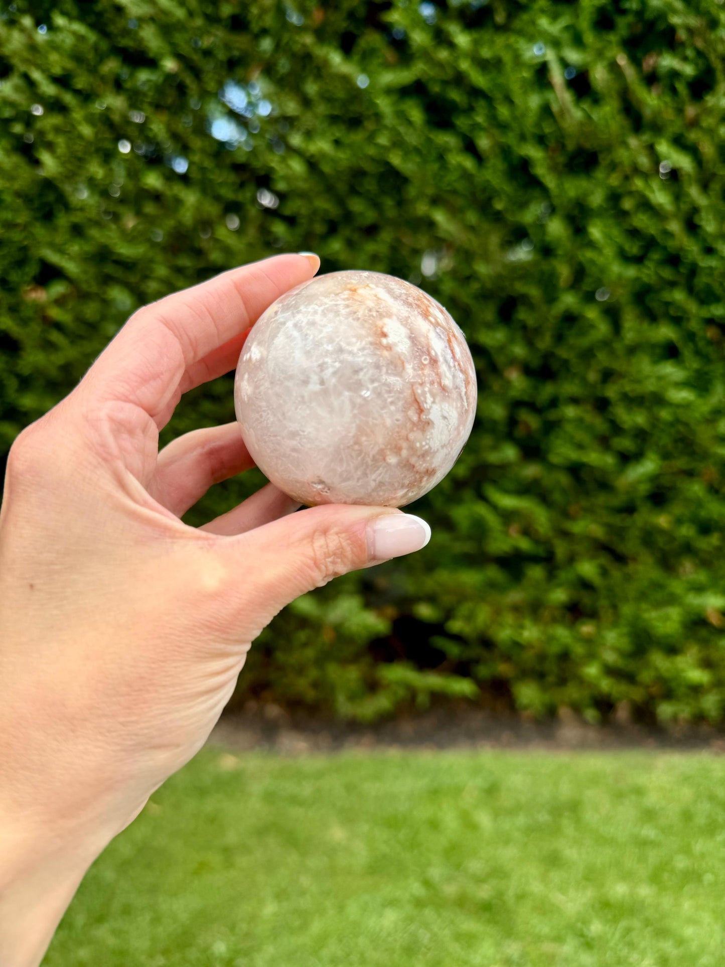 Pink Amethyst & Pyrite Sphere w/ Cherry Blossom Flower Agate (57MM)