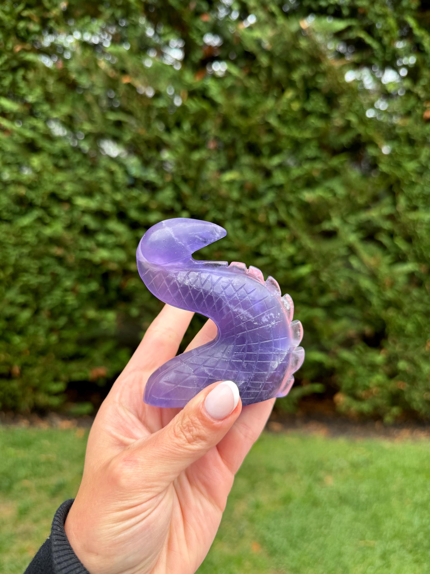 Banded Purple Fluorite 3 Piece Dragon Carving