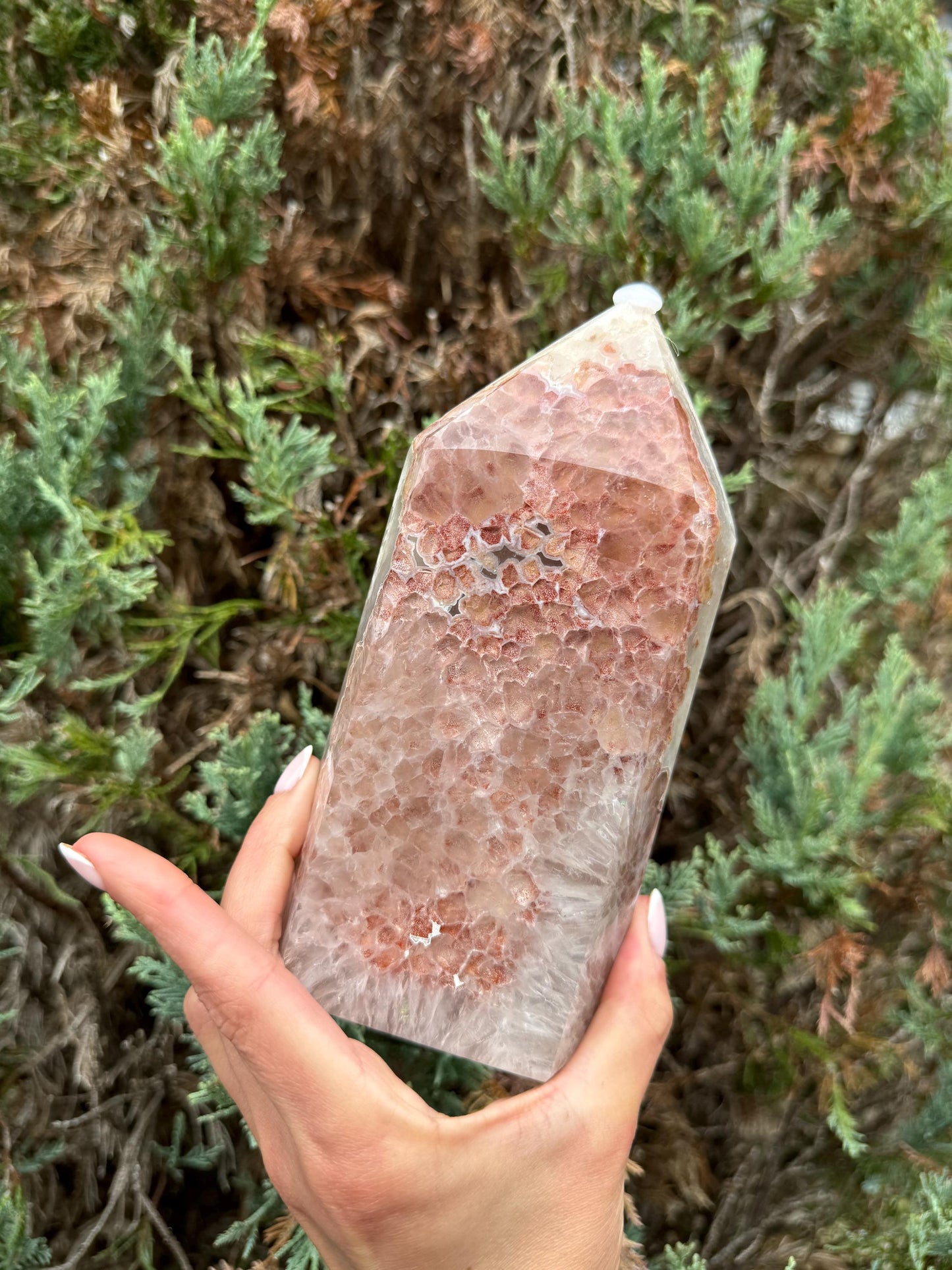 Large Druzy Pink & White Agate Tower (7")