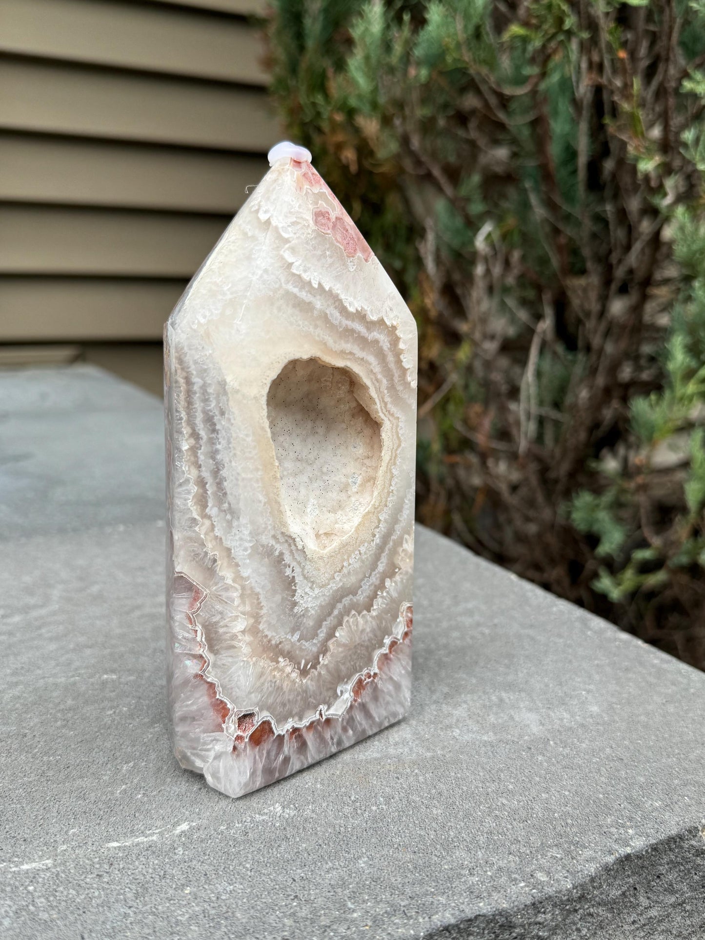 Large Druzy Pink & White Agate Tower (7")