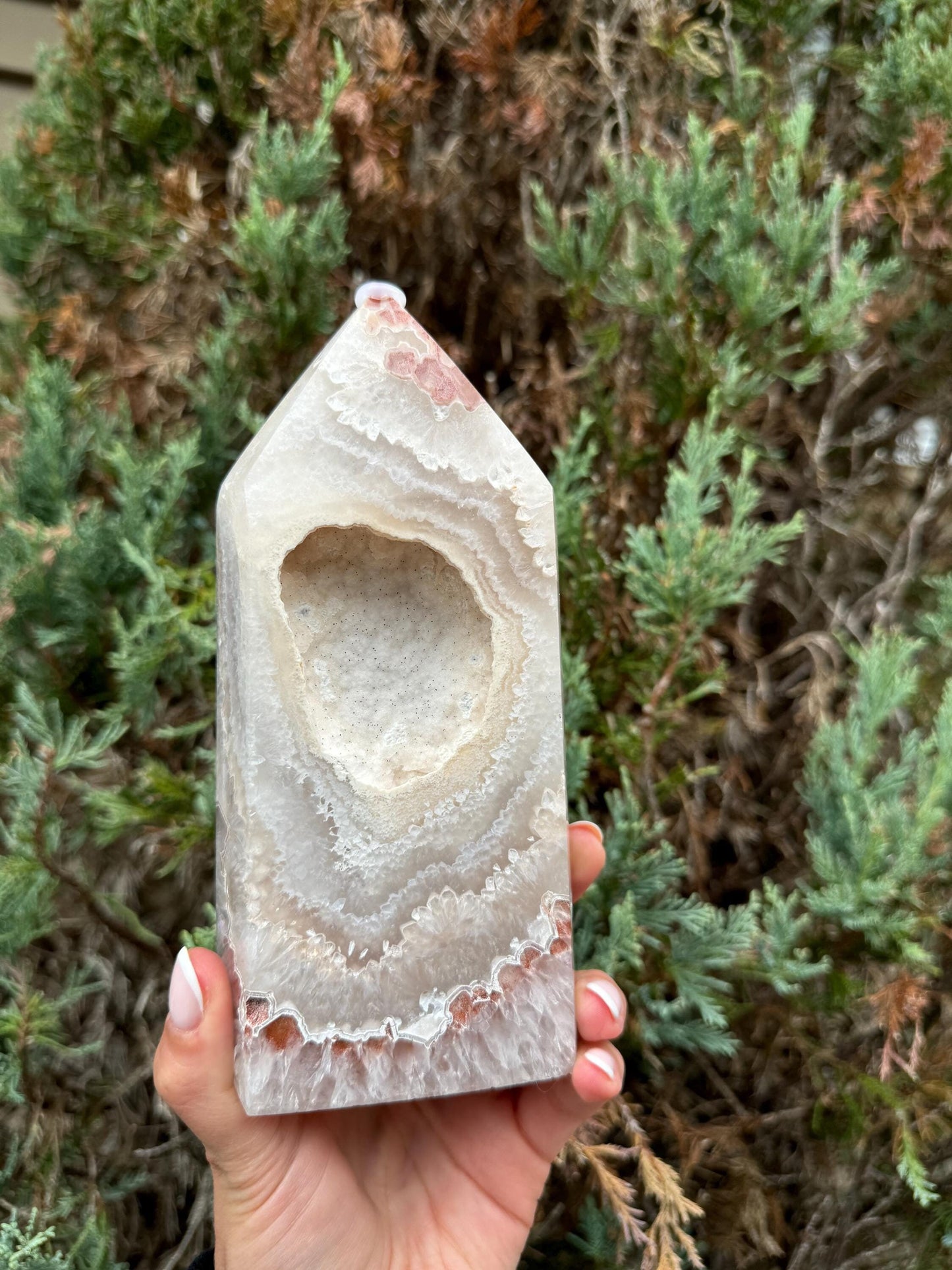 Large Druzy Pink & White Agate Tower (7")
