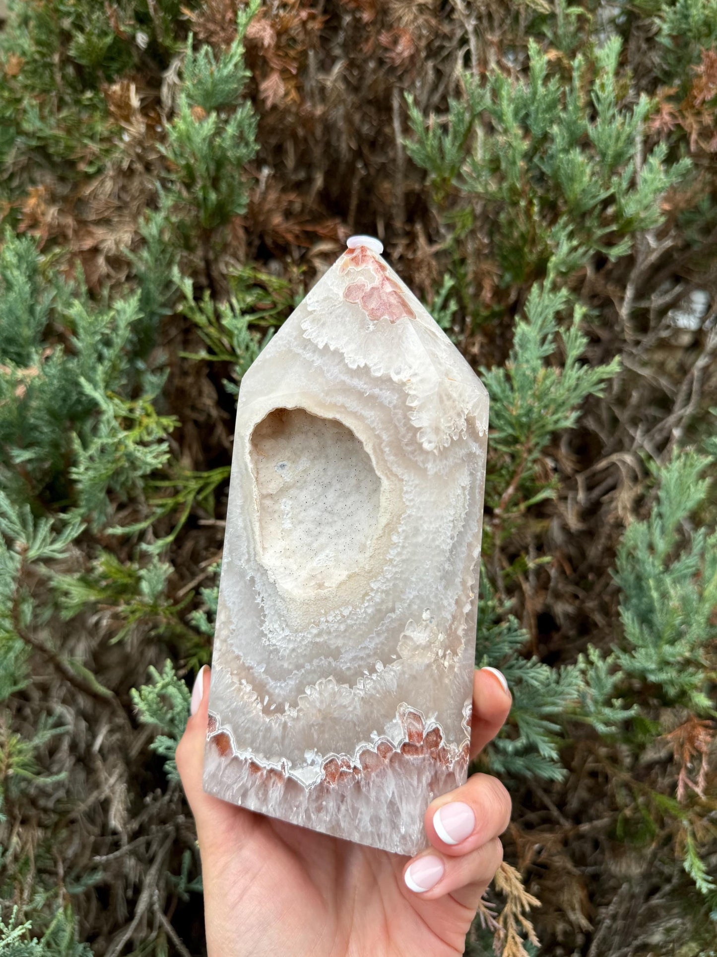 Large Druzy Pink & White Agate Tower (7")