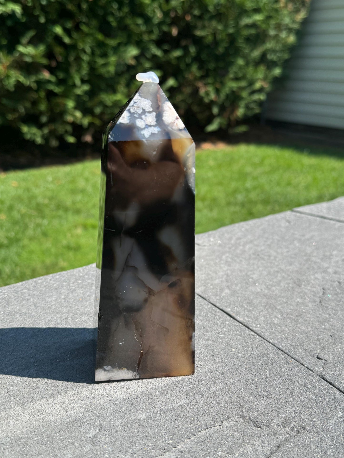 Black Flower Agate & Quartz Obelisk (6.5")