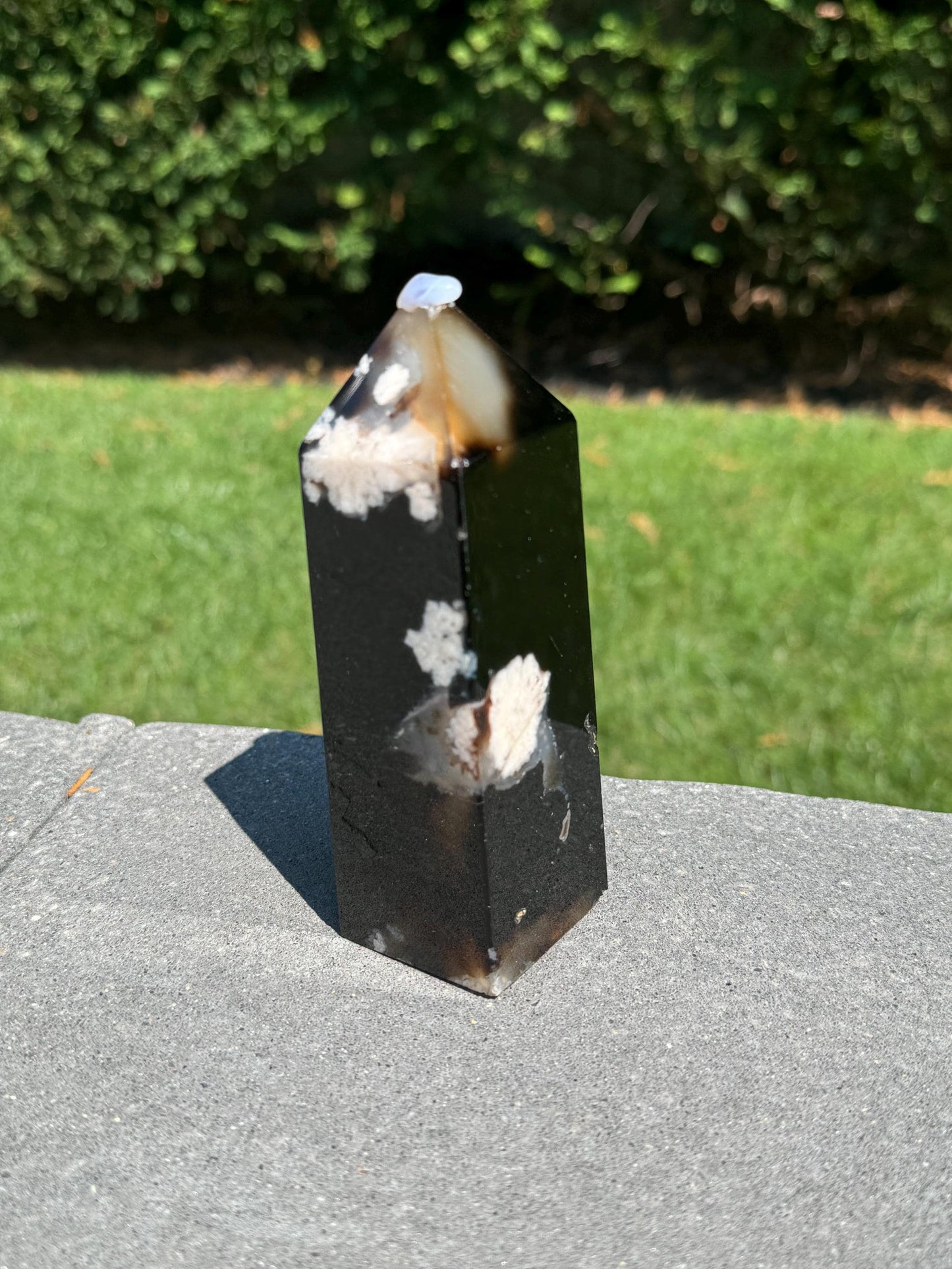 Black Flower Agate & Quartz Tower (5.5")