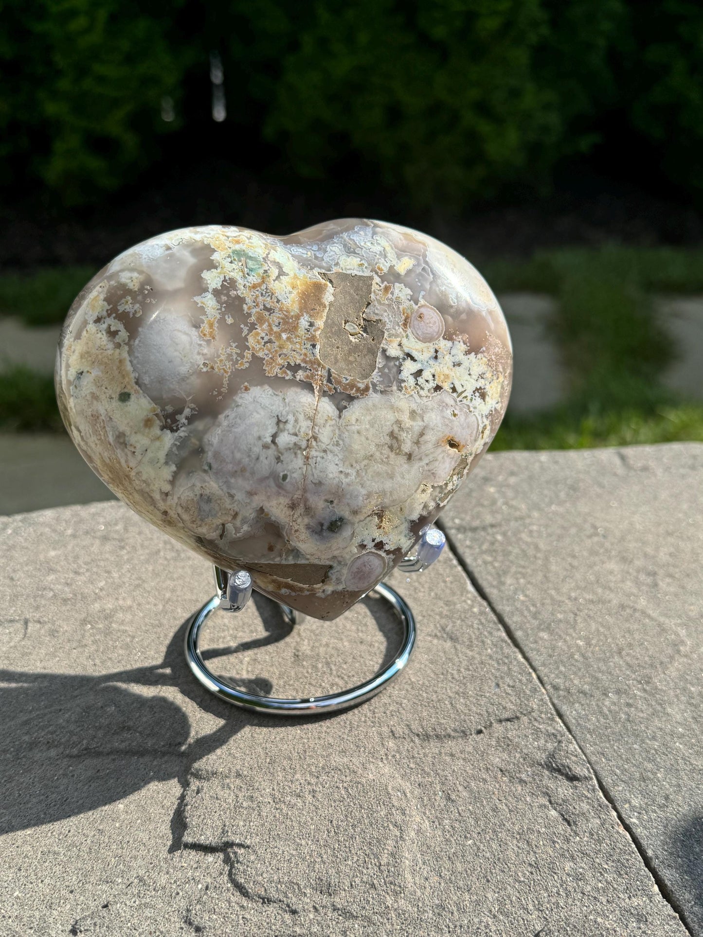 Black Flower Agate Heart Carving