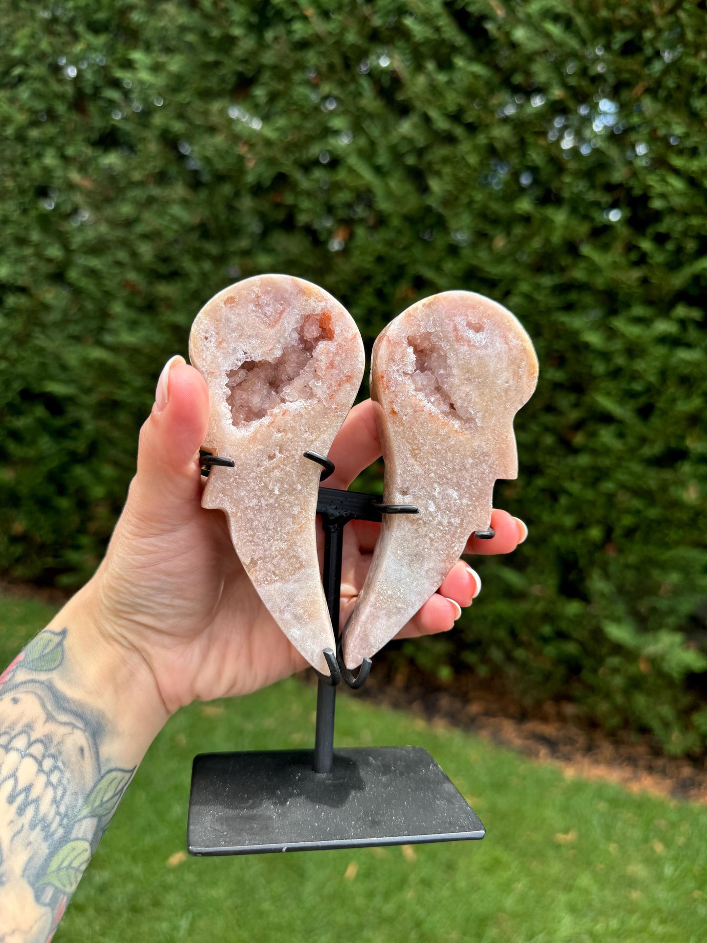Druzy Pink Amethyst Wings on Stand
