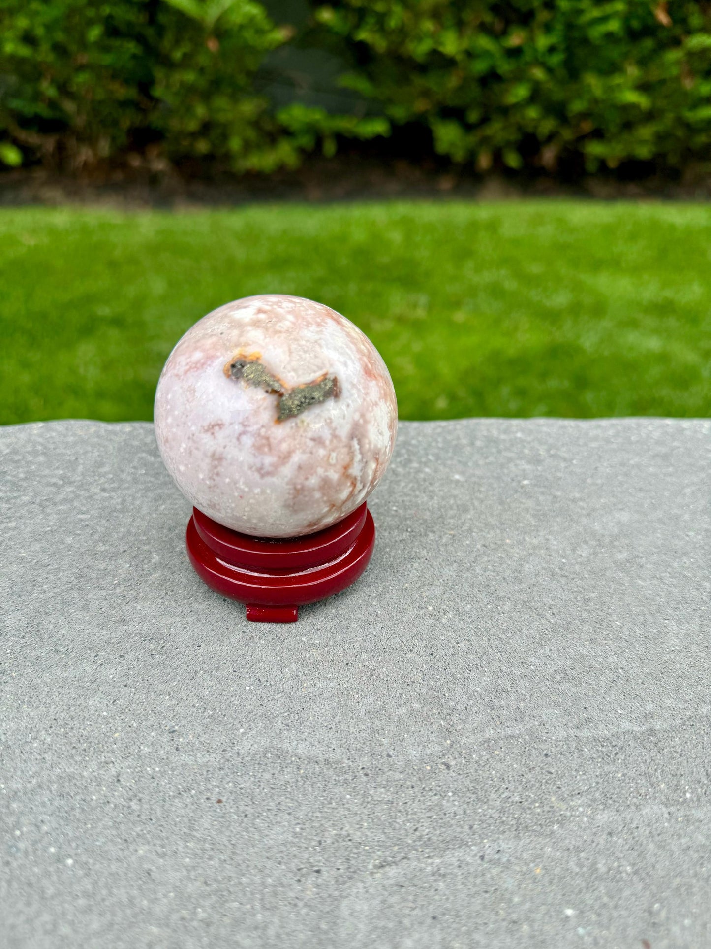 Pink Amethyst & Pyrite Sphere w/ Cherry Blossom Flower Agate (57MM)