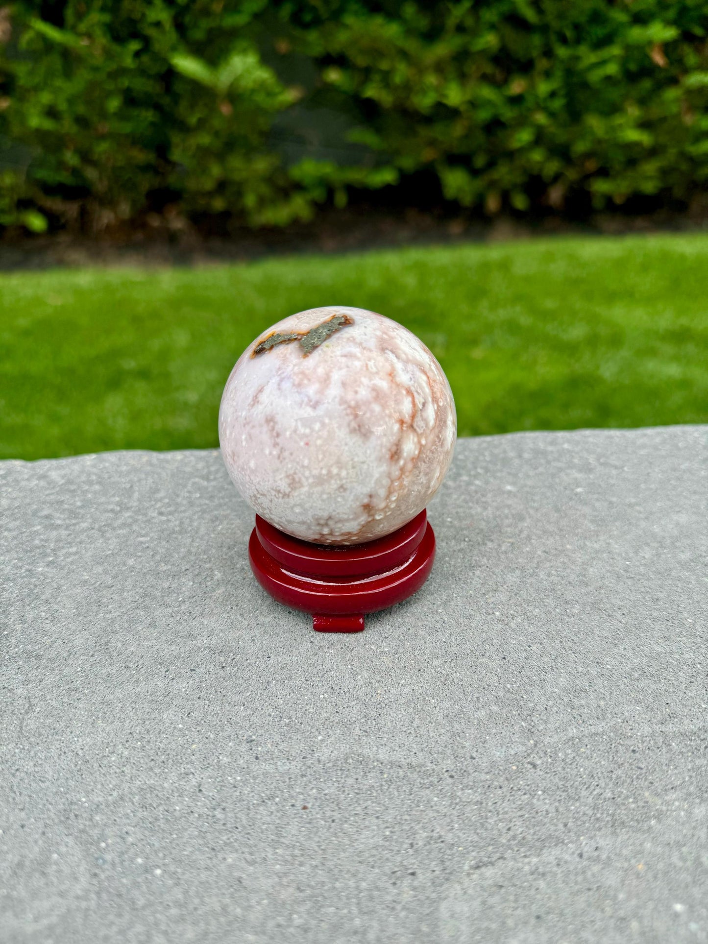 Pink Amethyst & Pyrite Sphere w/ Cherry Blossom Flower Agate (57MM)