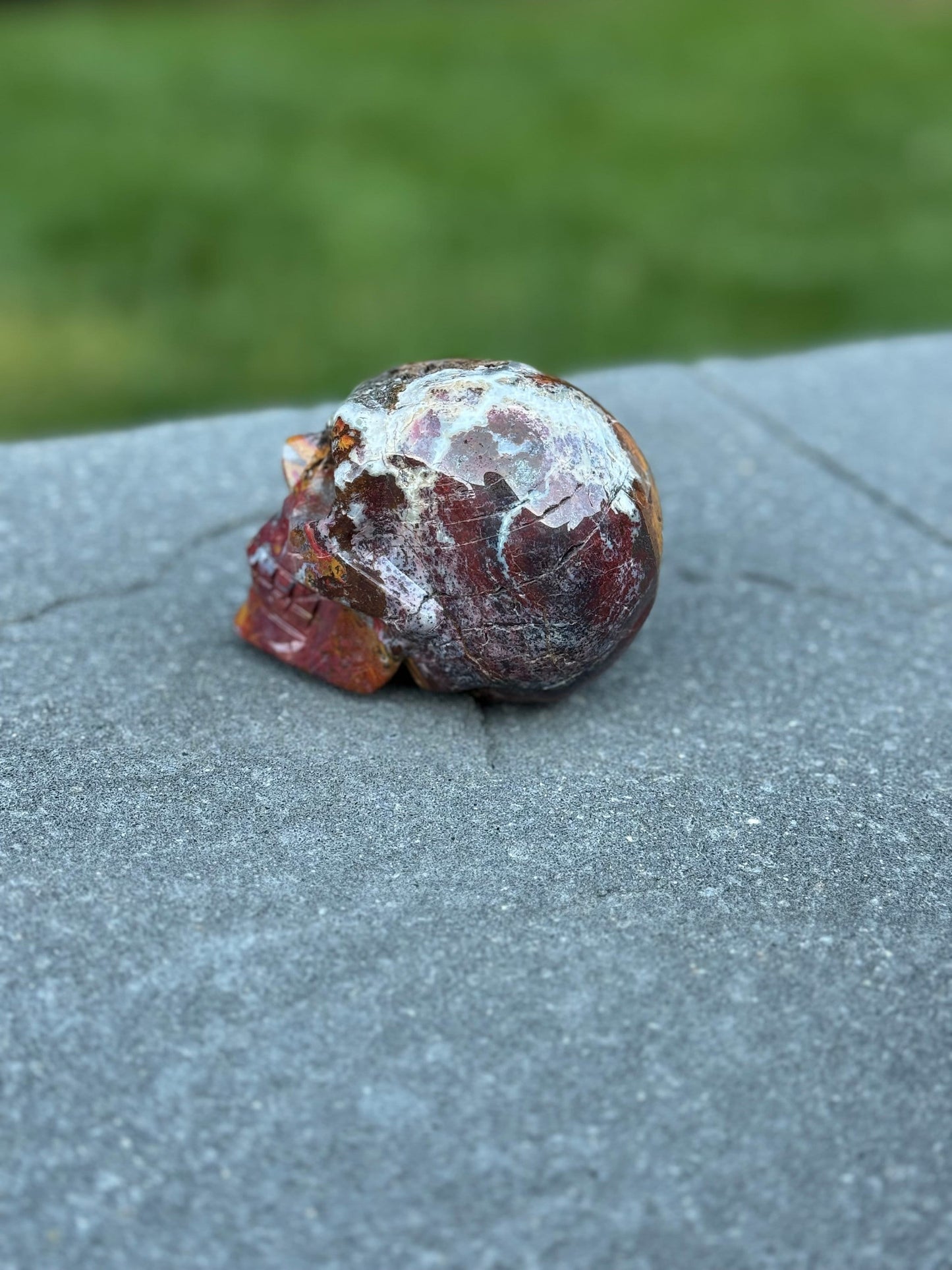 Mexican Crazy Lace Agate Skull Carving