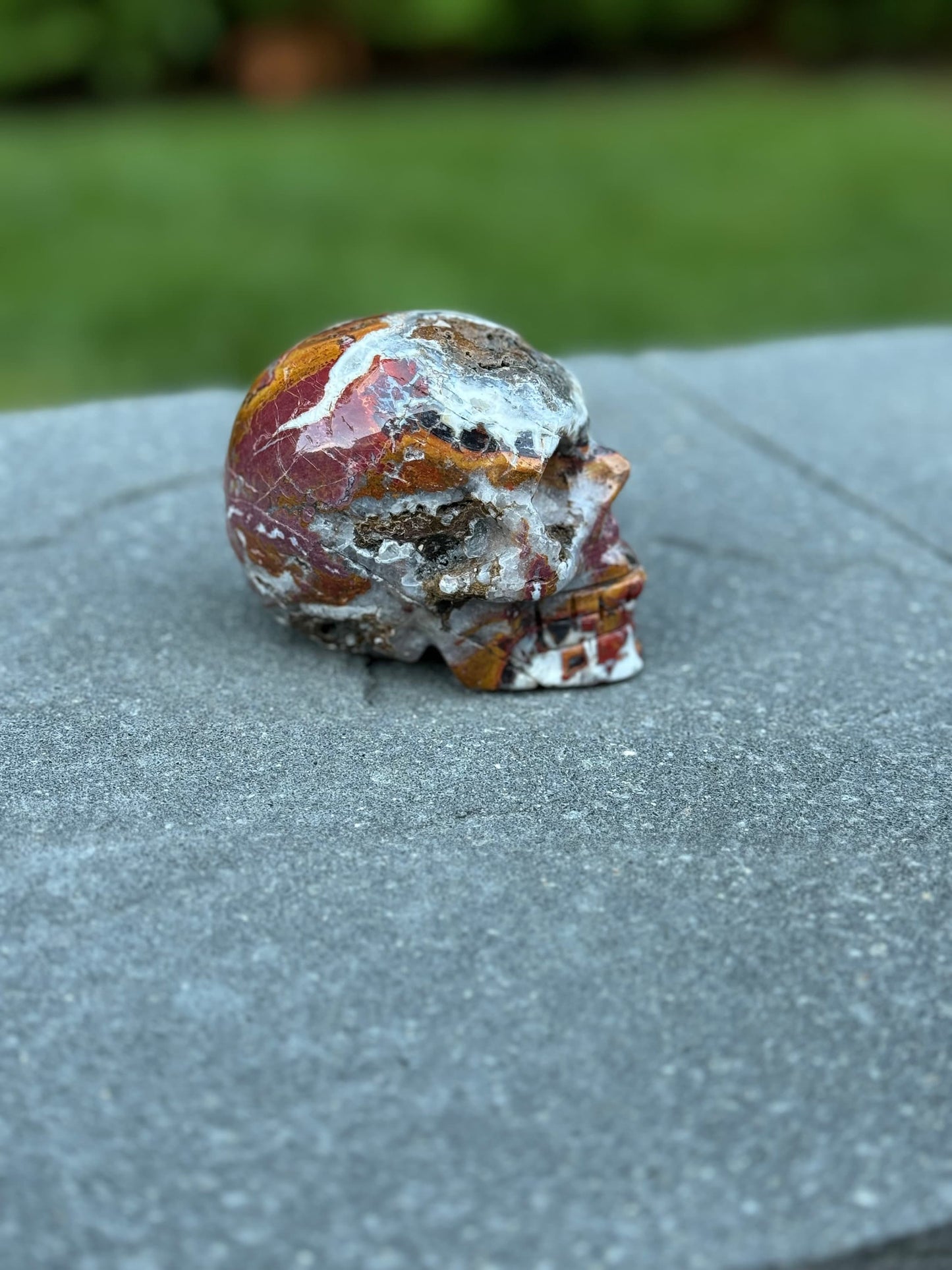 Mexican Crazy Lace Agate Skull Carving