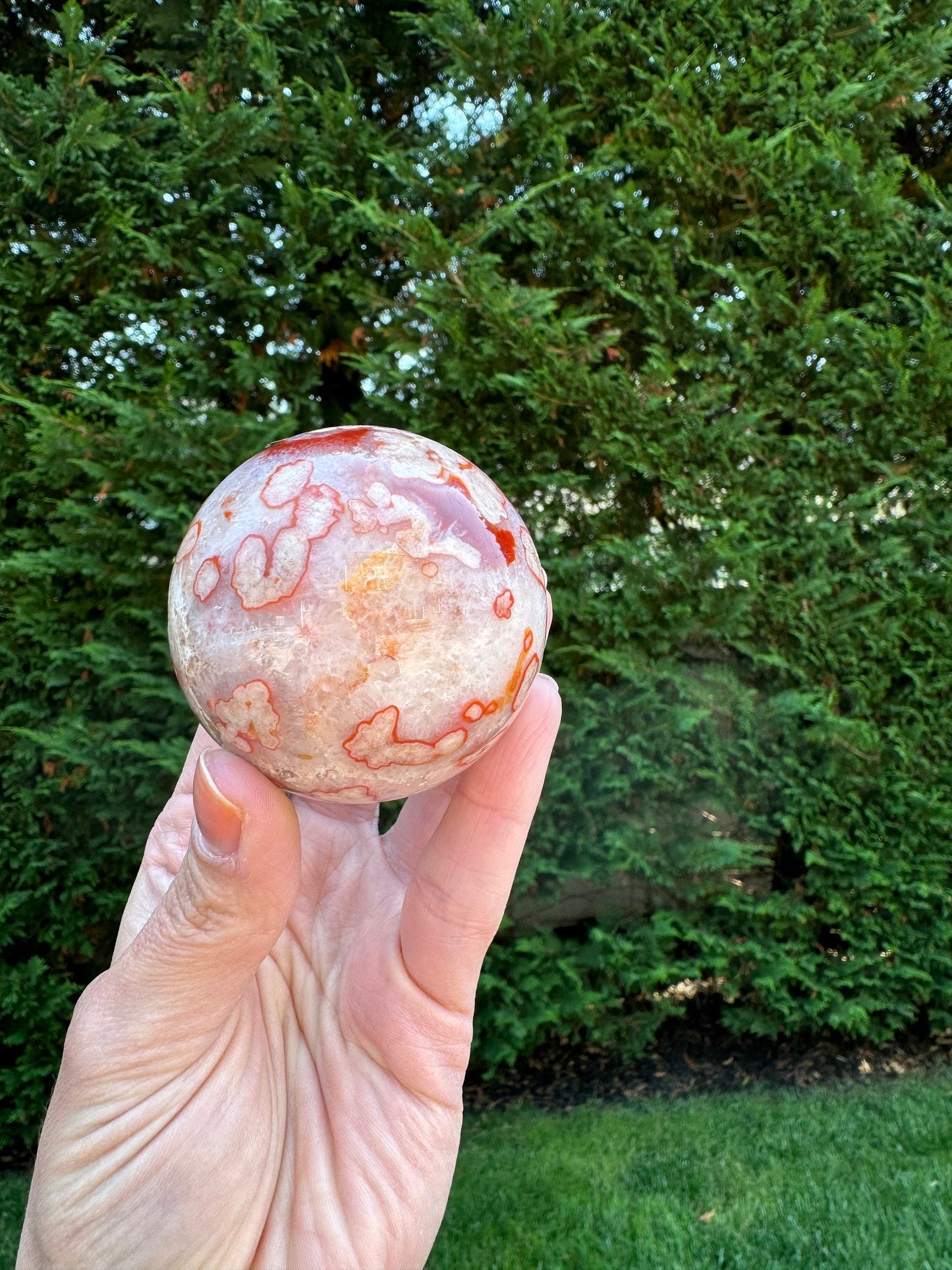 Druzy Carnelian Flower Agate Sphere (58MM)