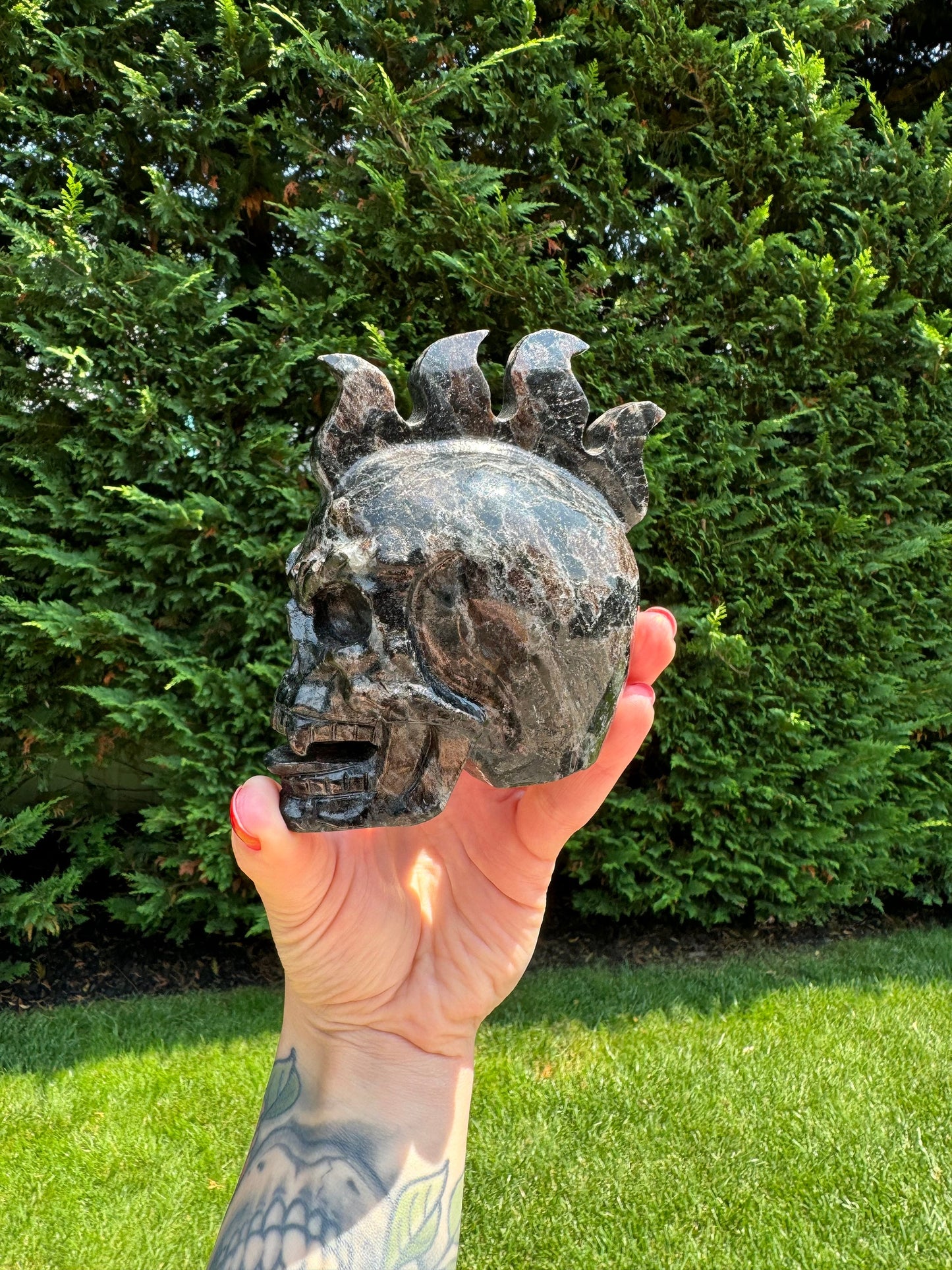 Garnet Astrophyllite Skull Carving (3.45")