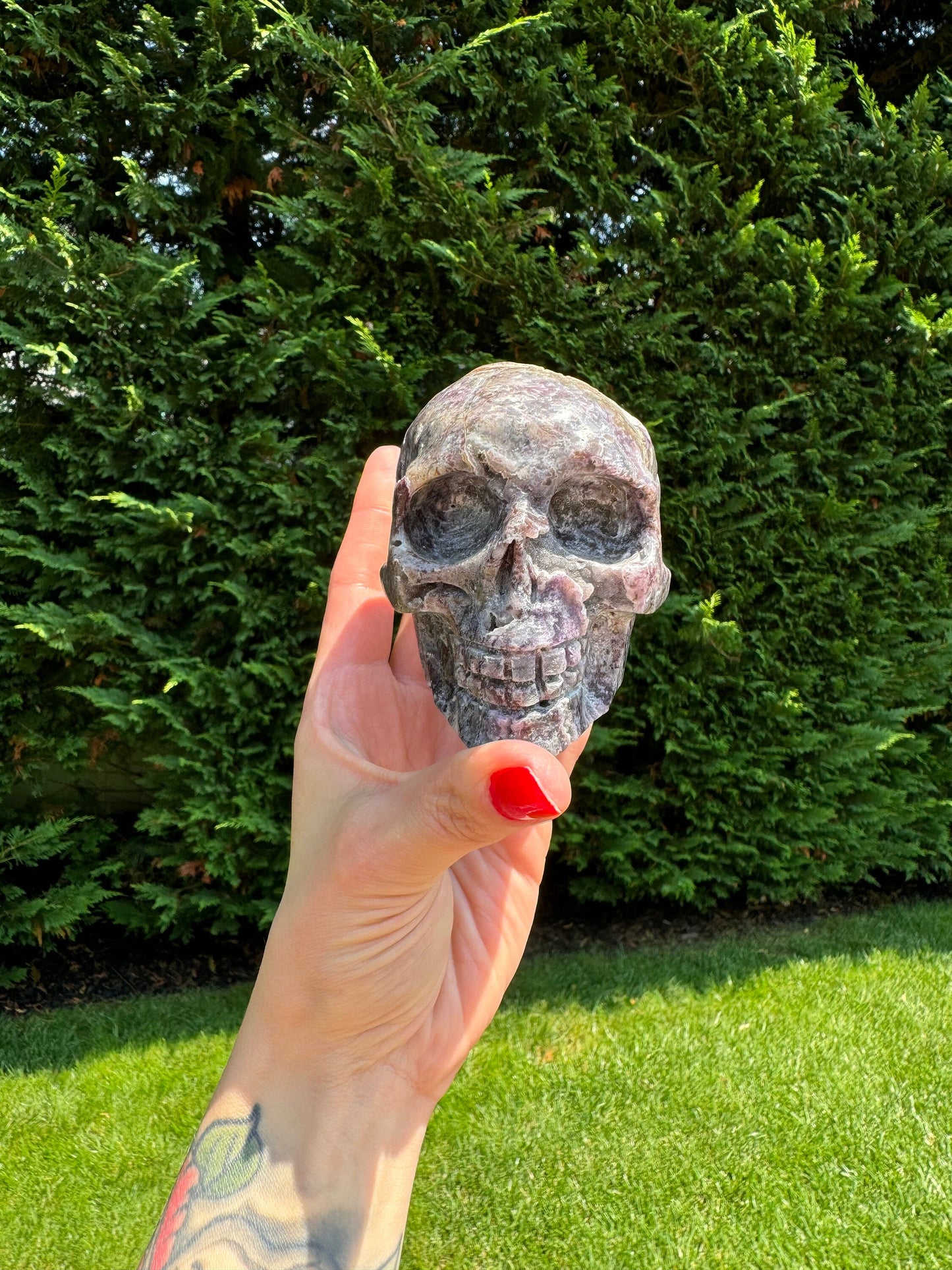 Druzy Purple Sphalerite Skull Carving (3.56")