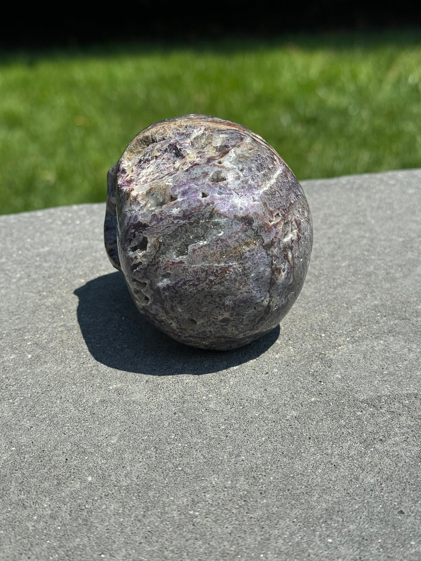 Druzy Purple Sphalerite Skull Carving (3.56")