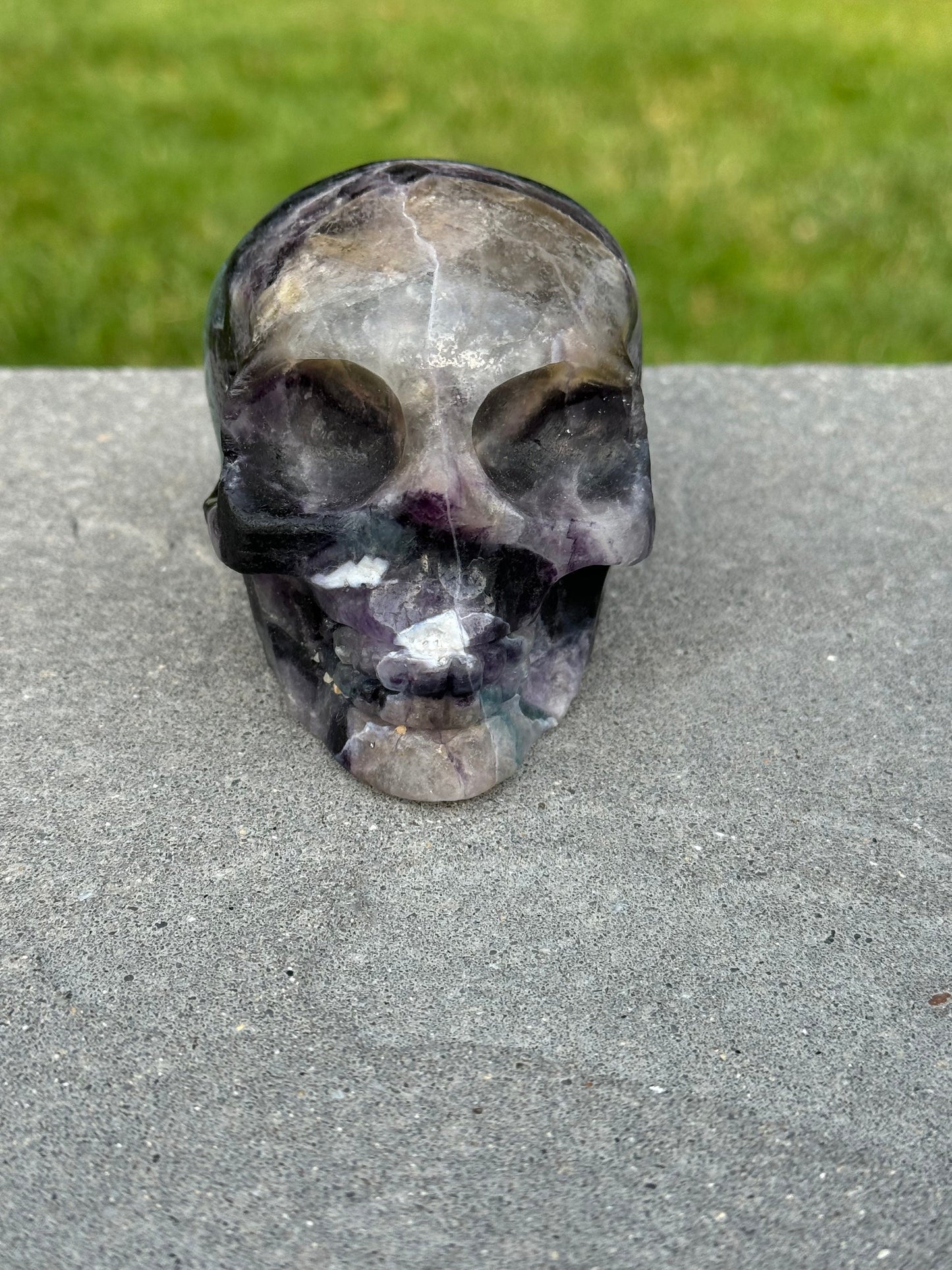 Green & Purple Fluorite Skull Carving (3.5")