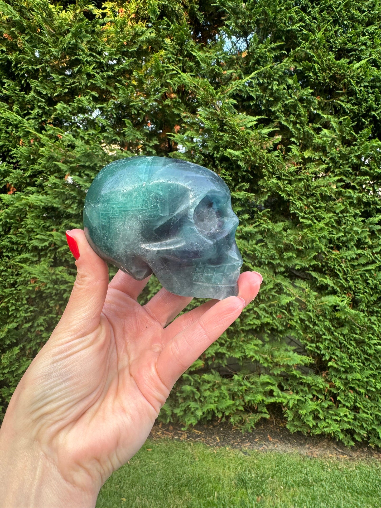 Green & Purple Fluorite Skull Carving (3.5")