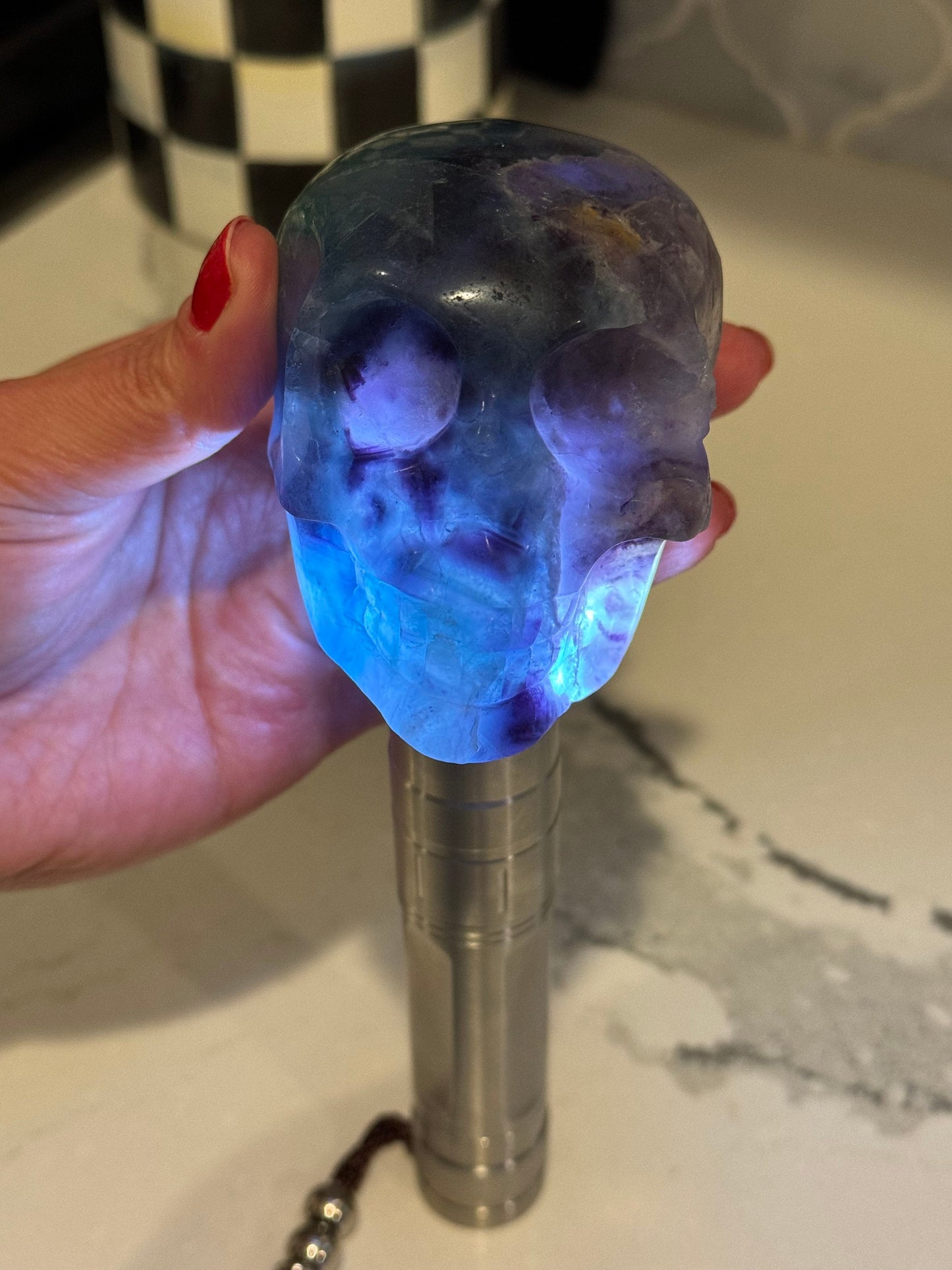 Green & Purple Fluorite Skull Carving (3.5")