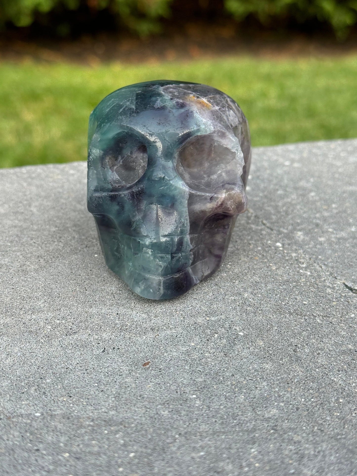 Green & Purple Fluorite Skull Carving (3.5")