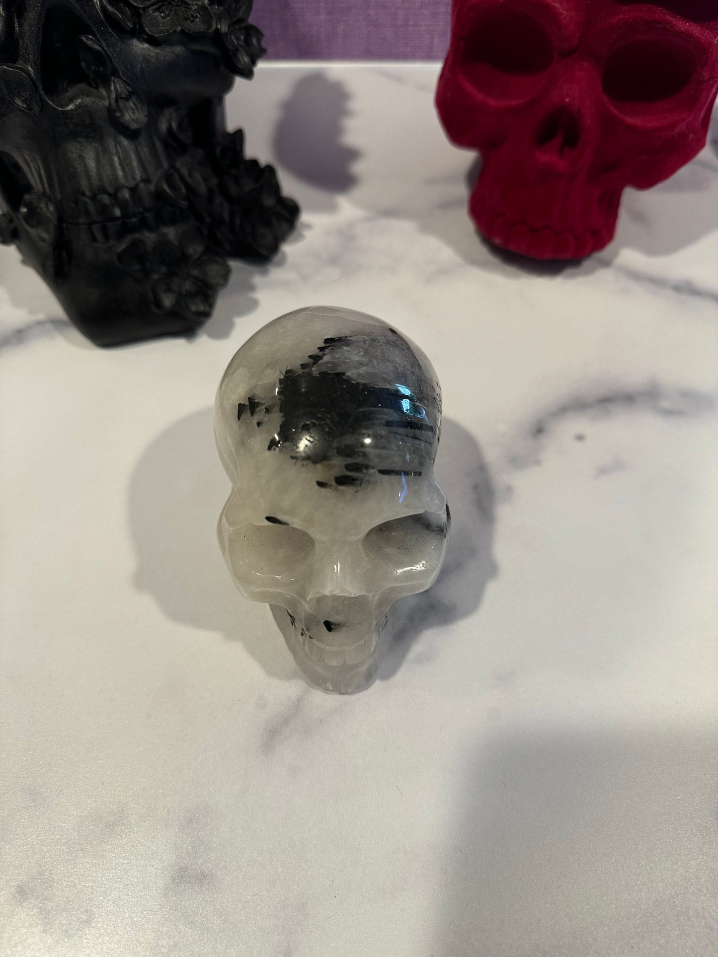 Tourmilated Quartz Skull Carving (3.83")