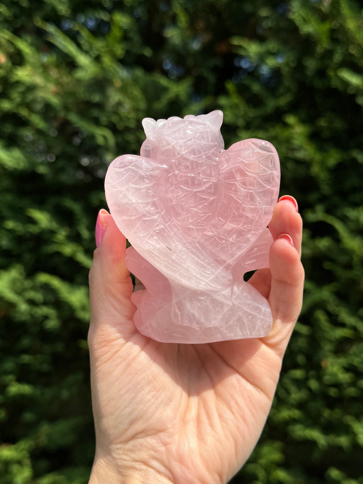 Rose Quartz Owl Carving