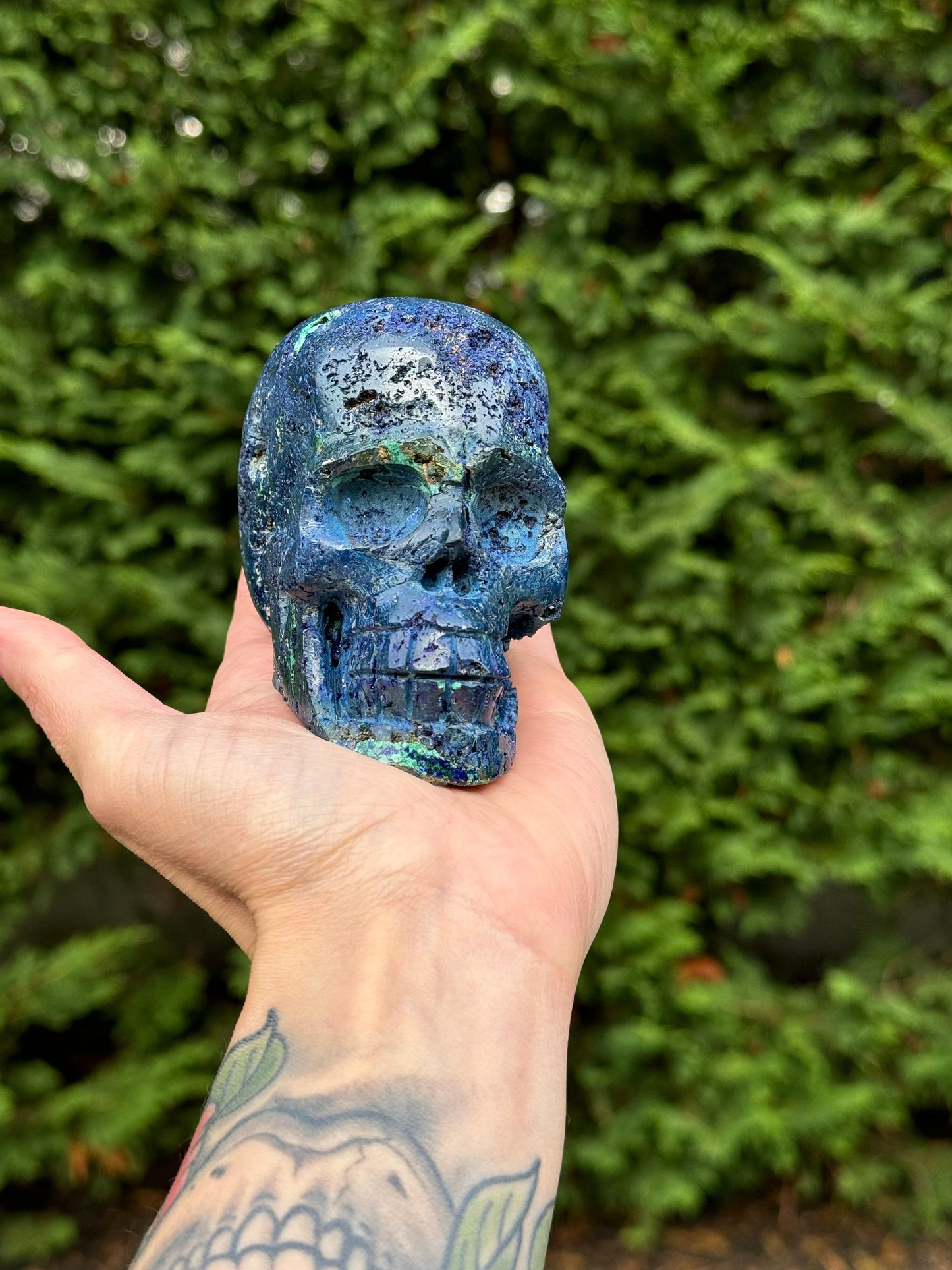 Druzy Azurite & Chrysocolla Skull Carving (3.8")